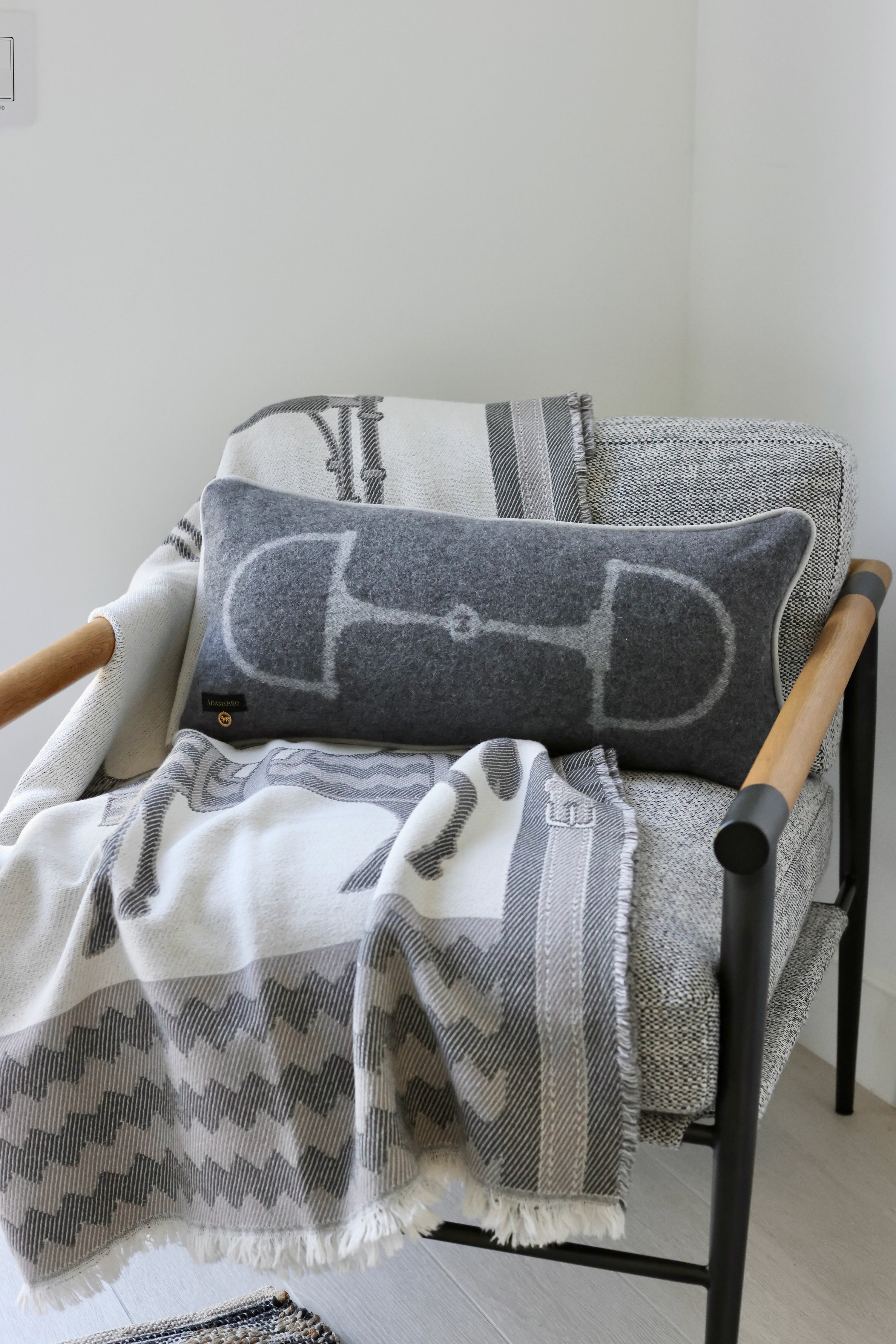 adamsbro stylish equestrian equine lumbar cashmere pillow dark grey