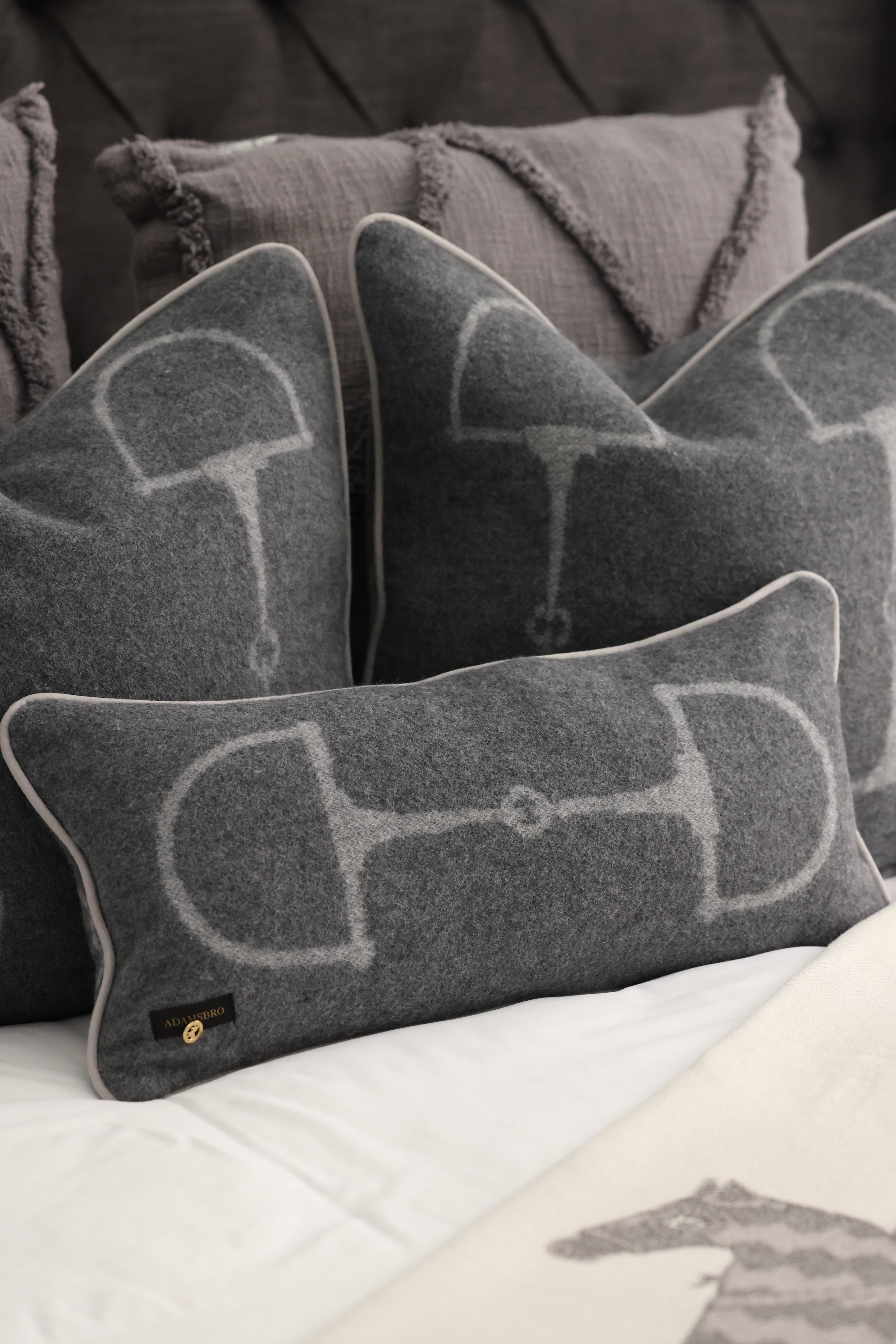 adamsbro stylish equestrian equine lumbar cashmere pillow dark grey