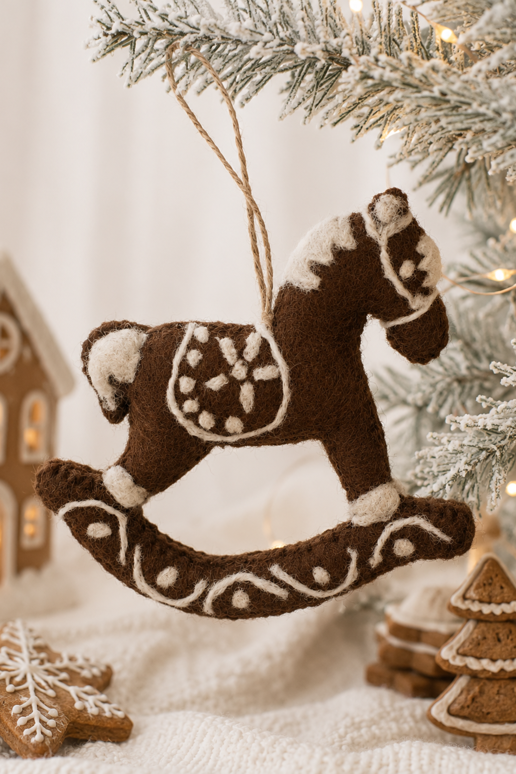 Felt Horse Ornament - Gingerbread
