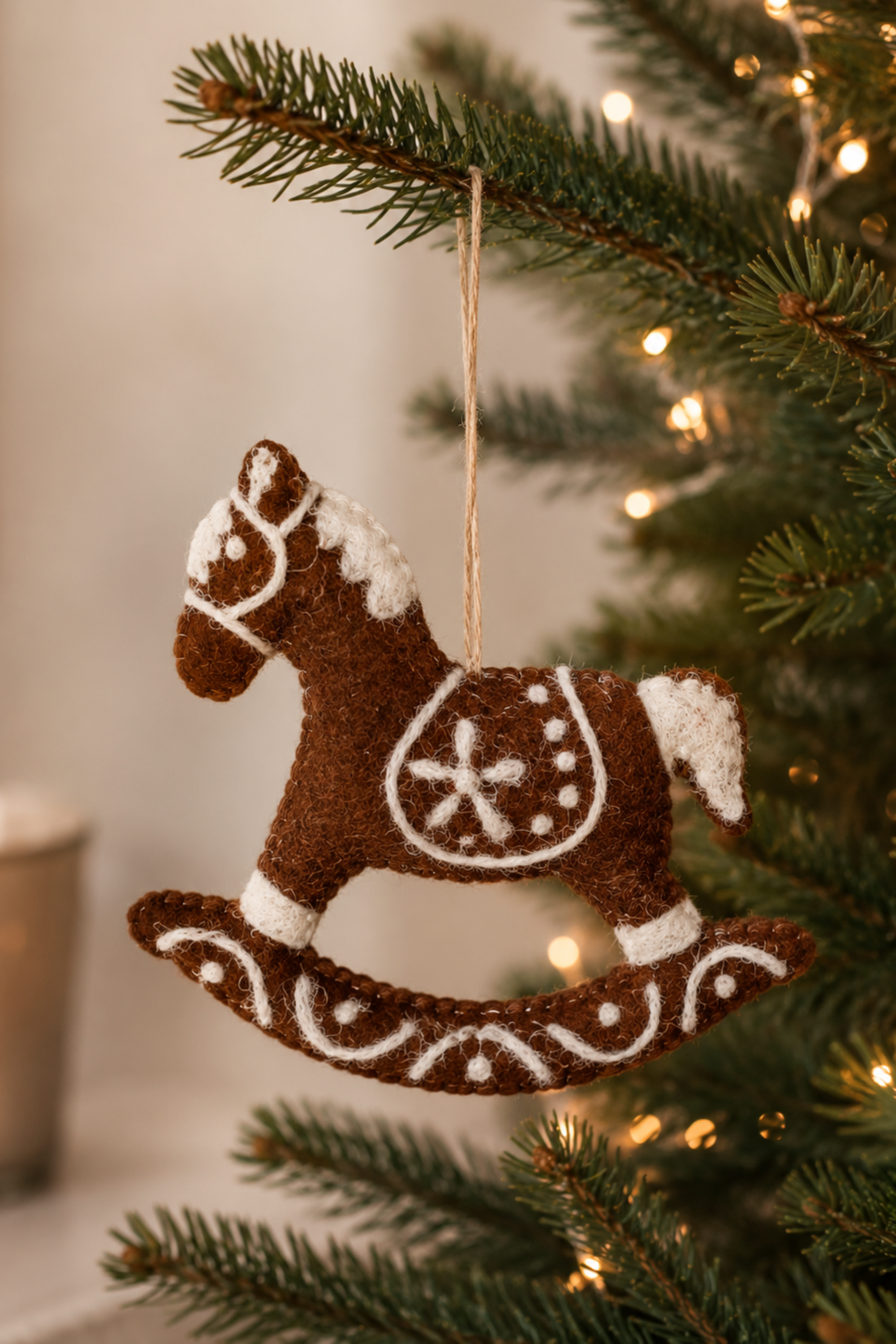 Felt Horse Ornament - Gingerbread