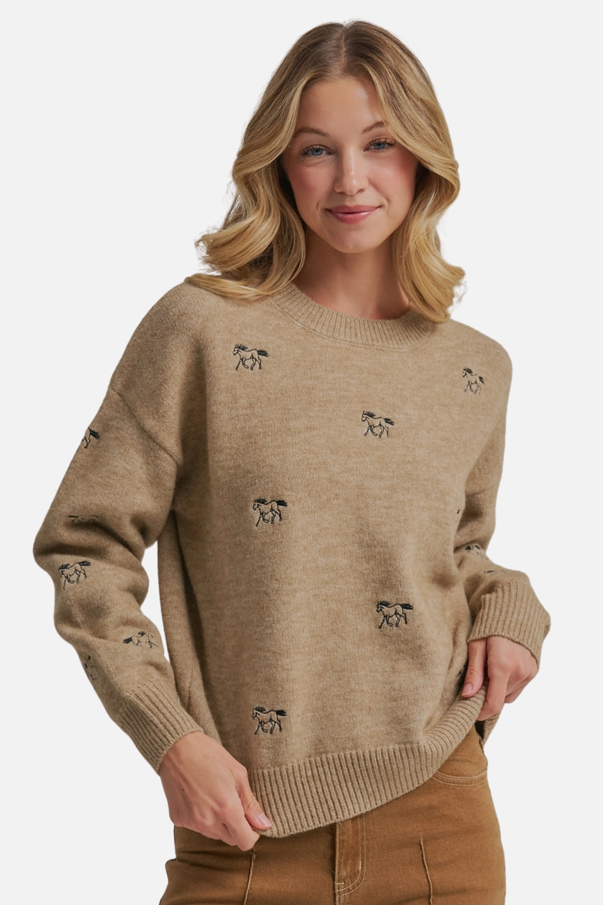 Hadley Embroidered Horse Sweater - Toffee