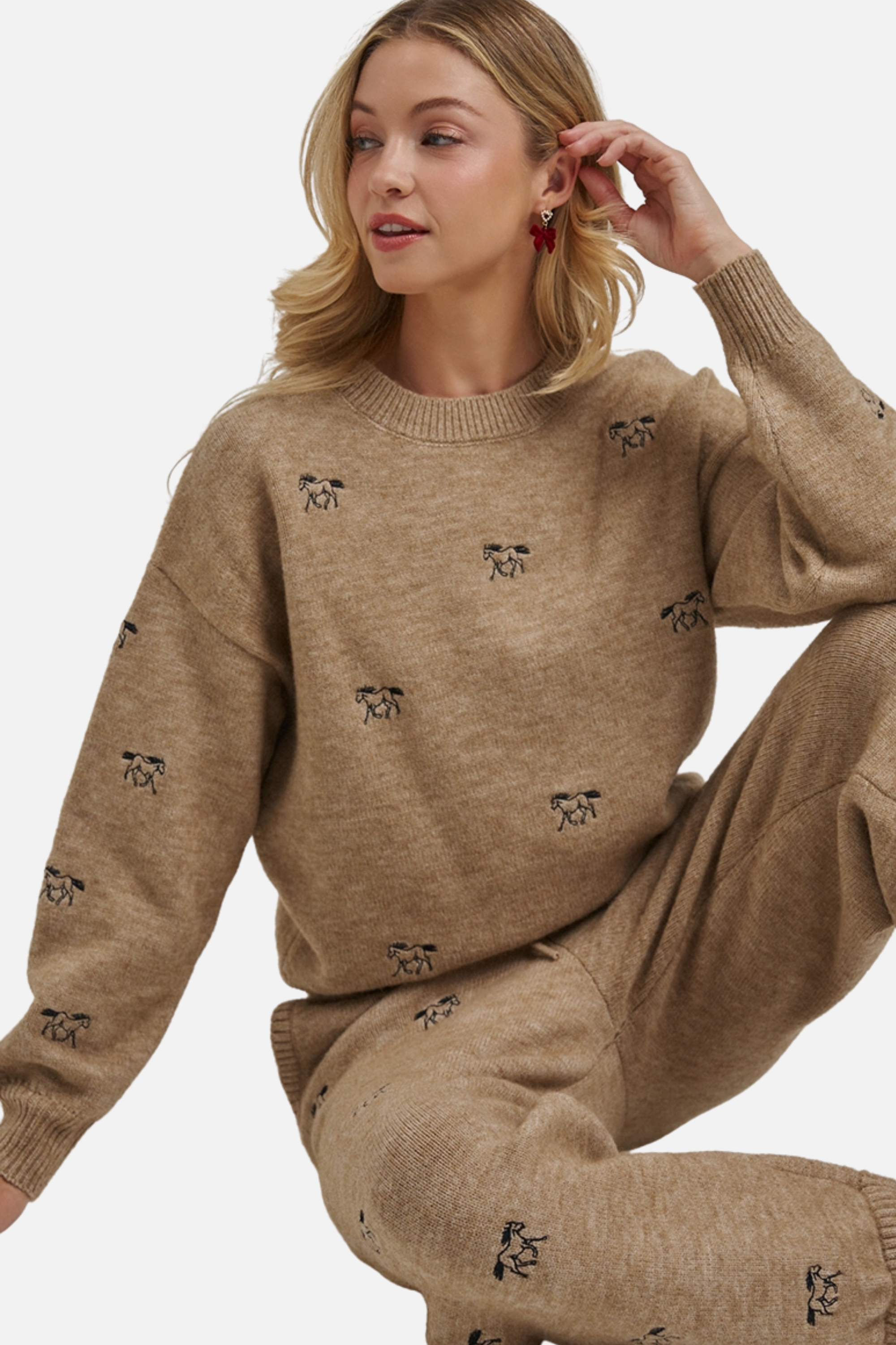 Hadley Embroidered Horse Sweater - Toffee