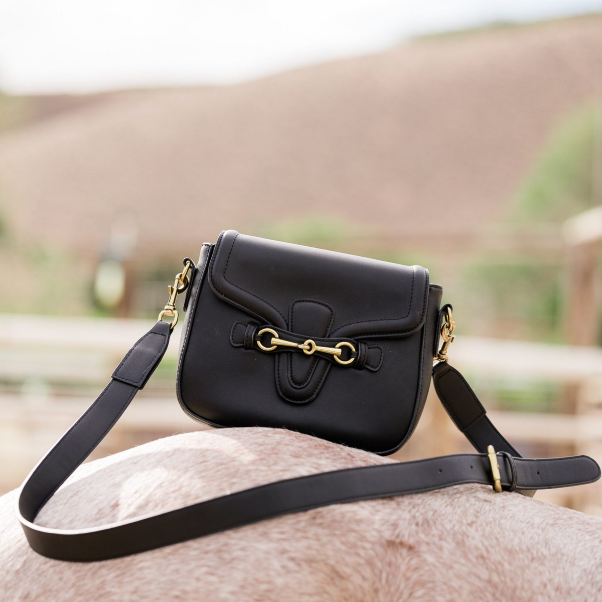 Hanna Horse Bit Crossbody Bag - Black