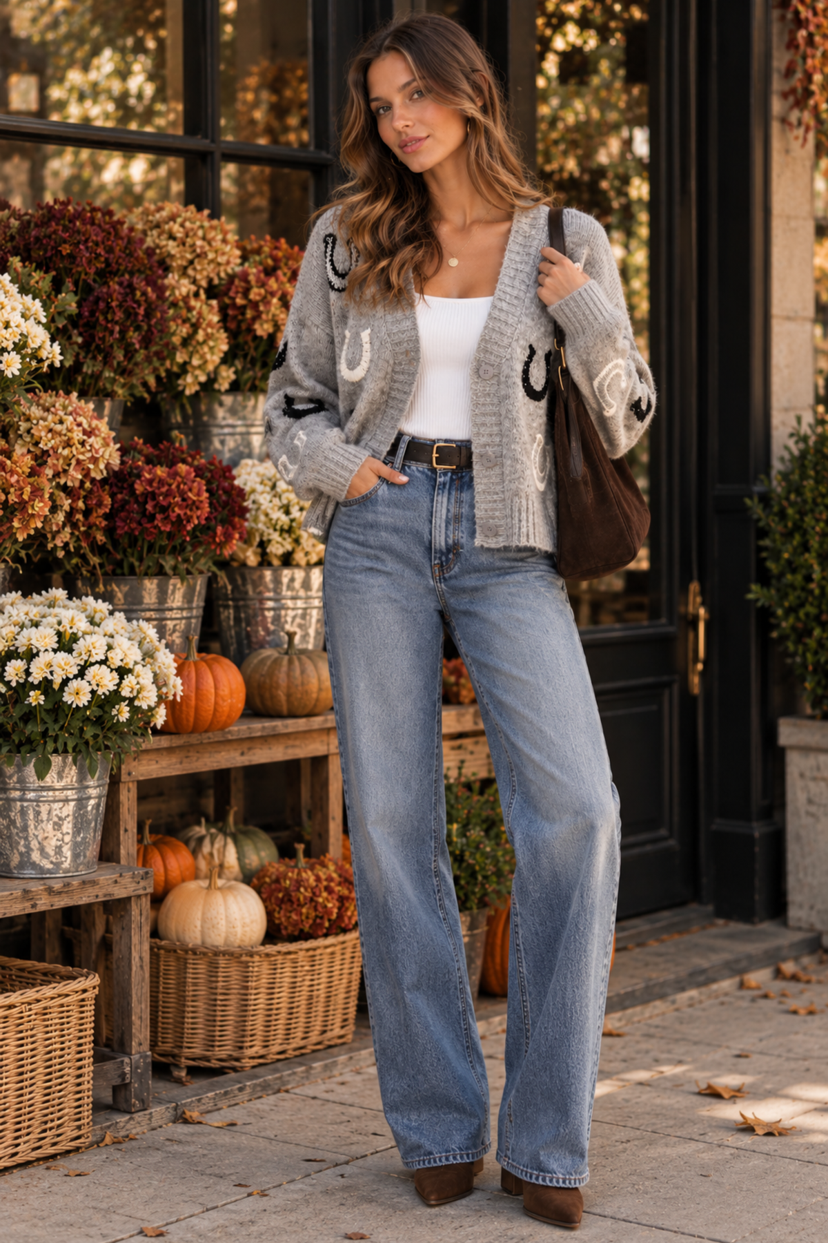 Heidi Horseshoe Cardigan - Grey