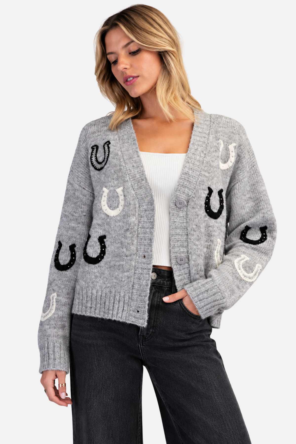 Heidi Horseshoe Cardigan - Grey