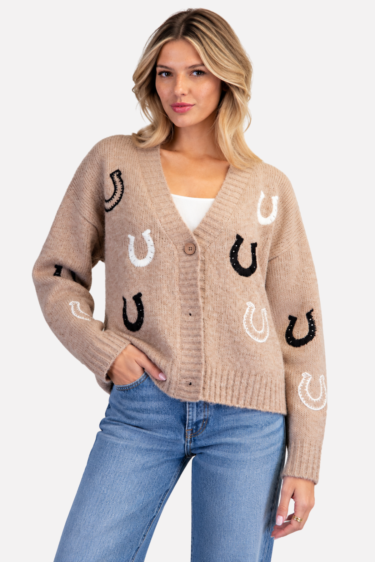 Heidi Horseshoe Cardigan - Tan