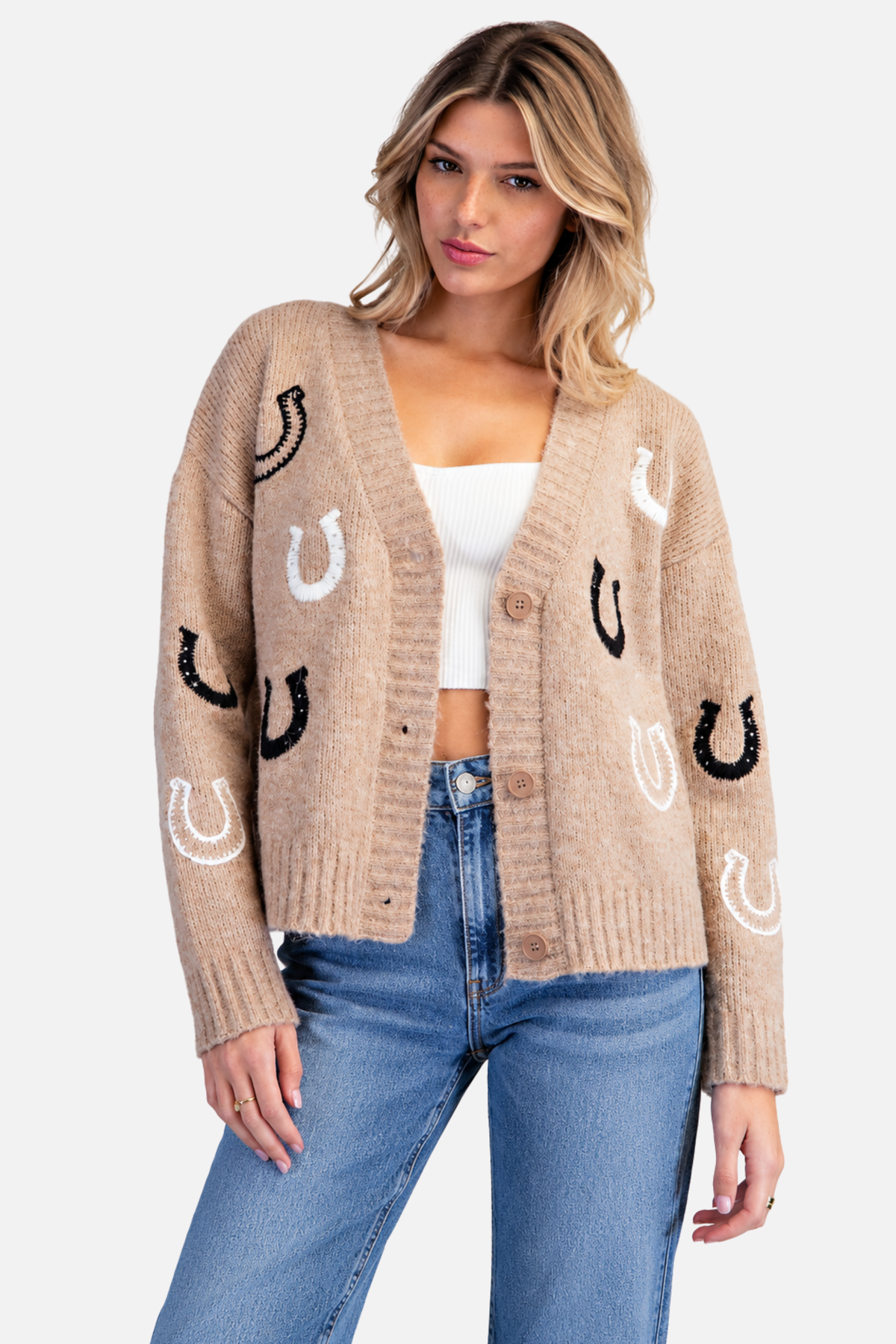 Heidi Horseshoe Cardigan - Tan