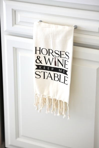 wildwood landing stylish equestrian horses & wine fringe hand towel