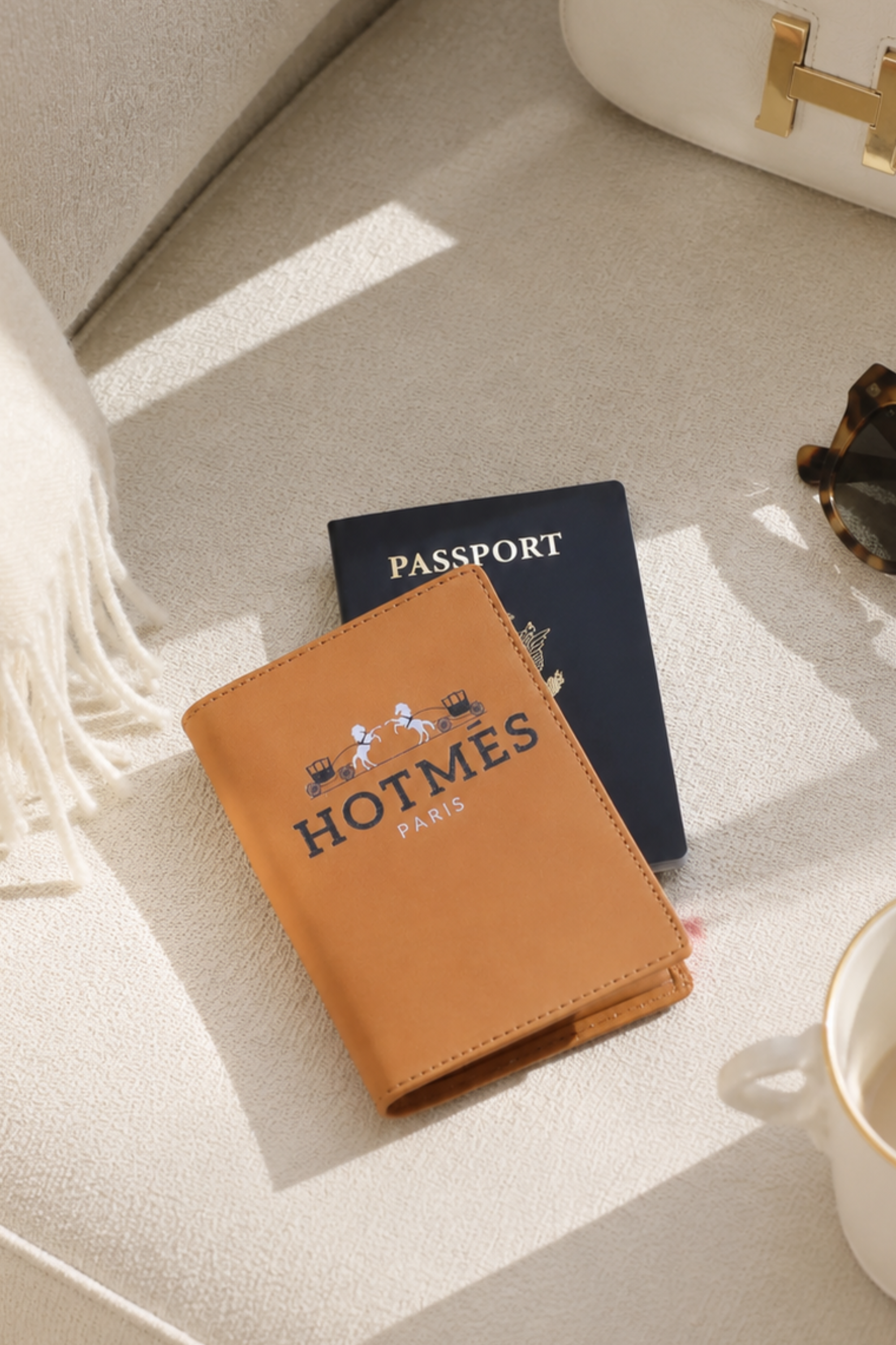 Hotmés Leather Passport Holder - Cognac
