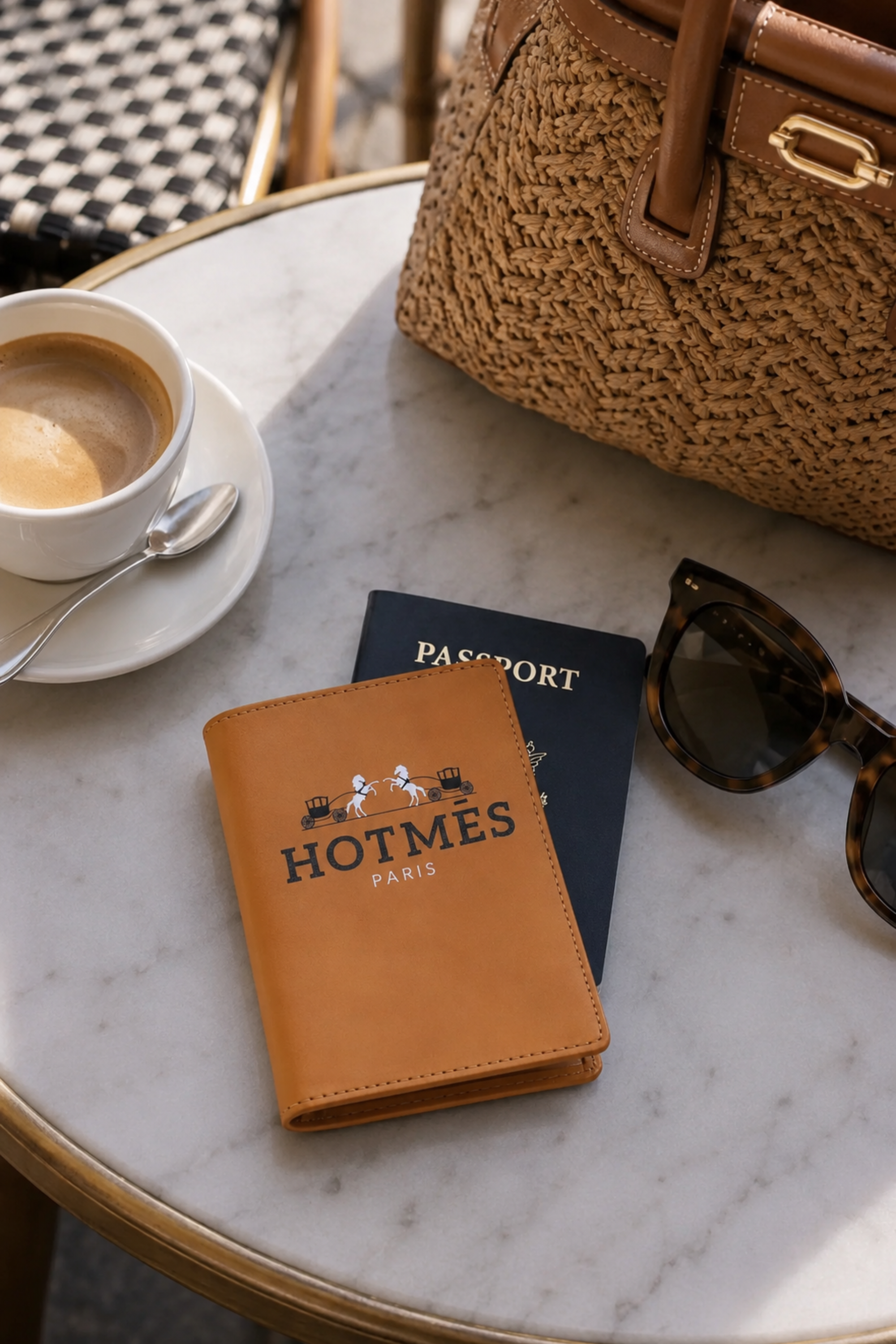 Hotmés Leather Passport Holder - Cognac