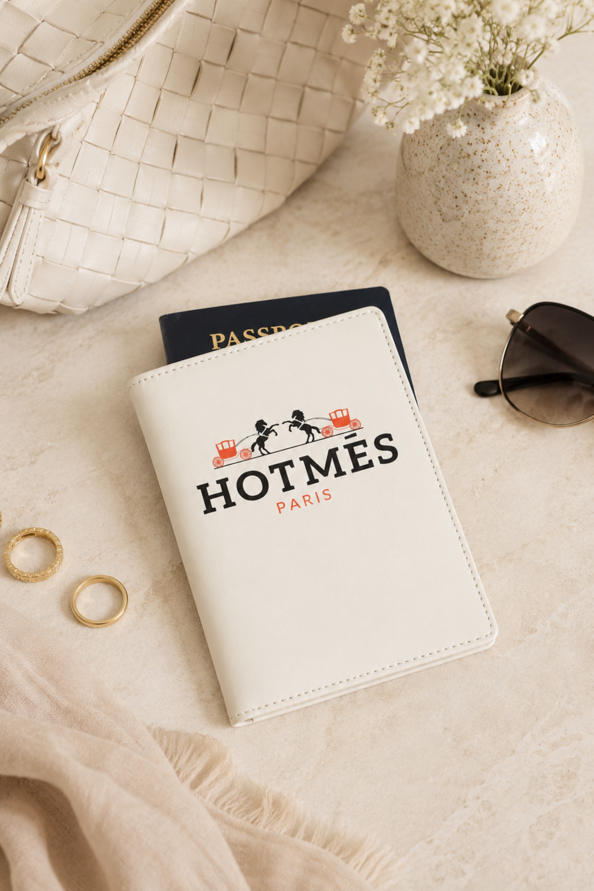 Hotmés Leather Passport Holder - Ivory