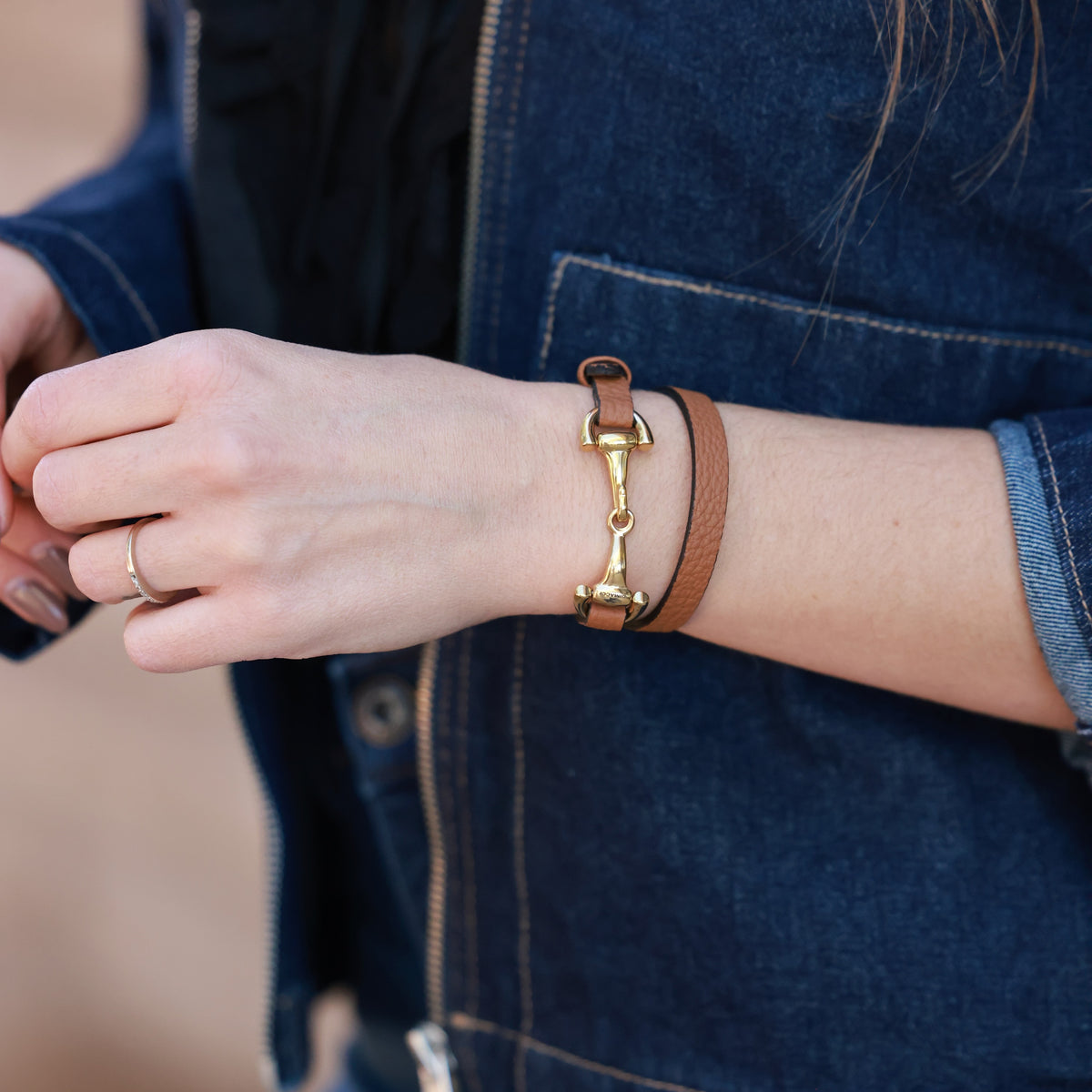 ADA Genuine Leather Wrap Bracelet Beige Gold Studs Made in Argentina 46cm Luxury Double_Wrap_Leather_Bracelet.  main image 4