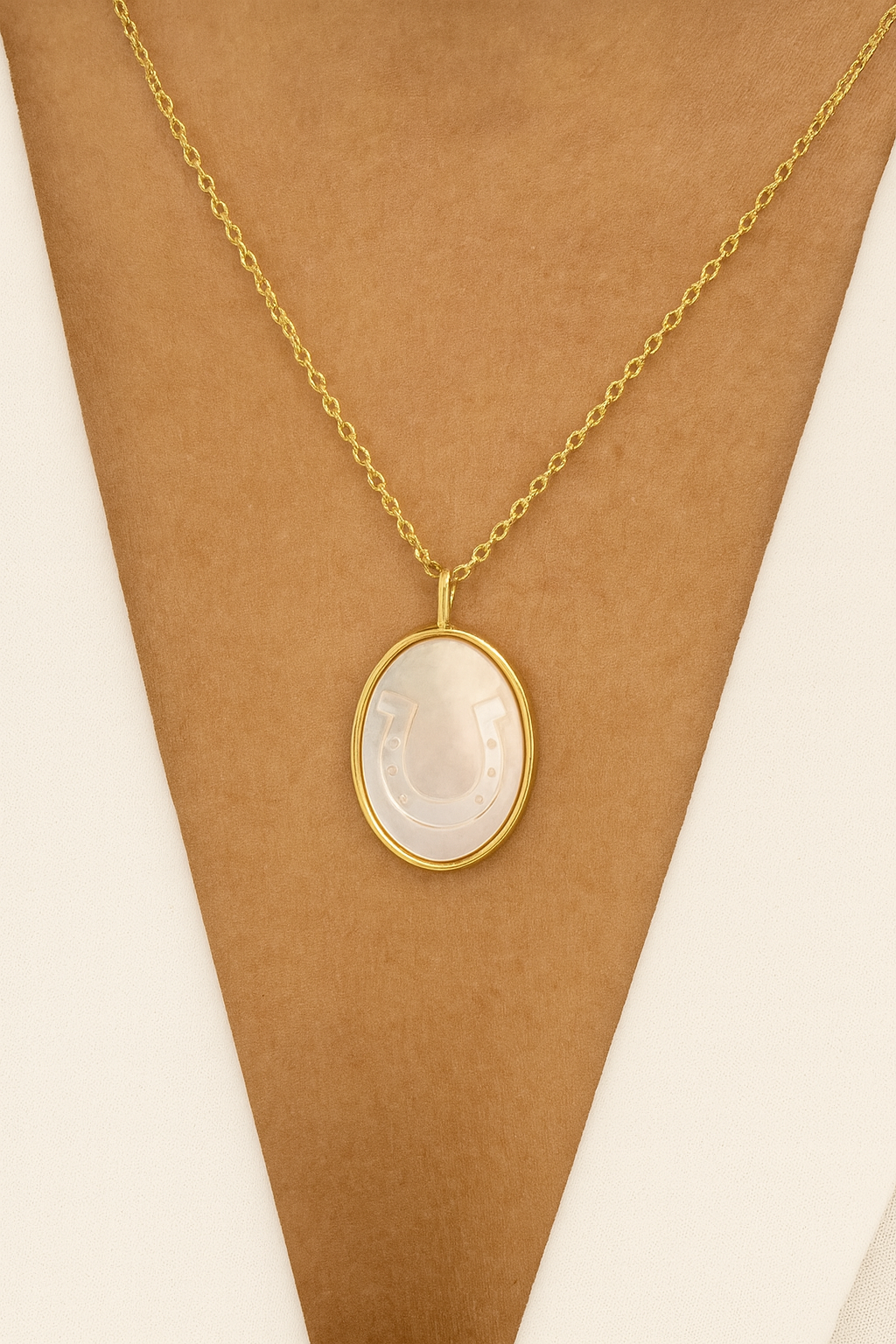 stylish equestrian splendid iris lucky cowgirl etched shell mother of pearl necklace
