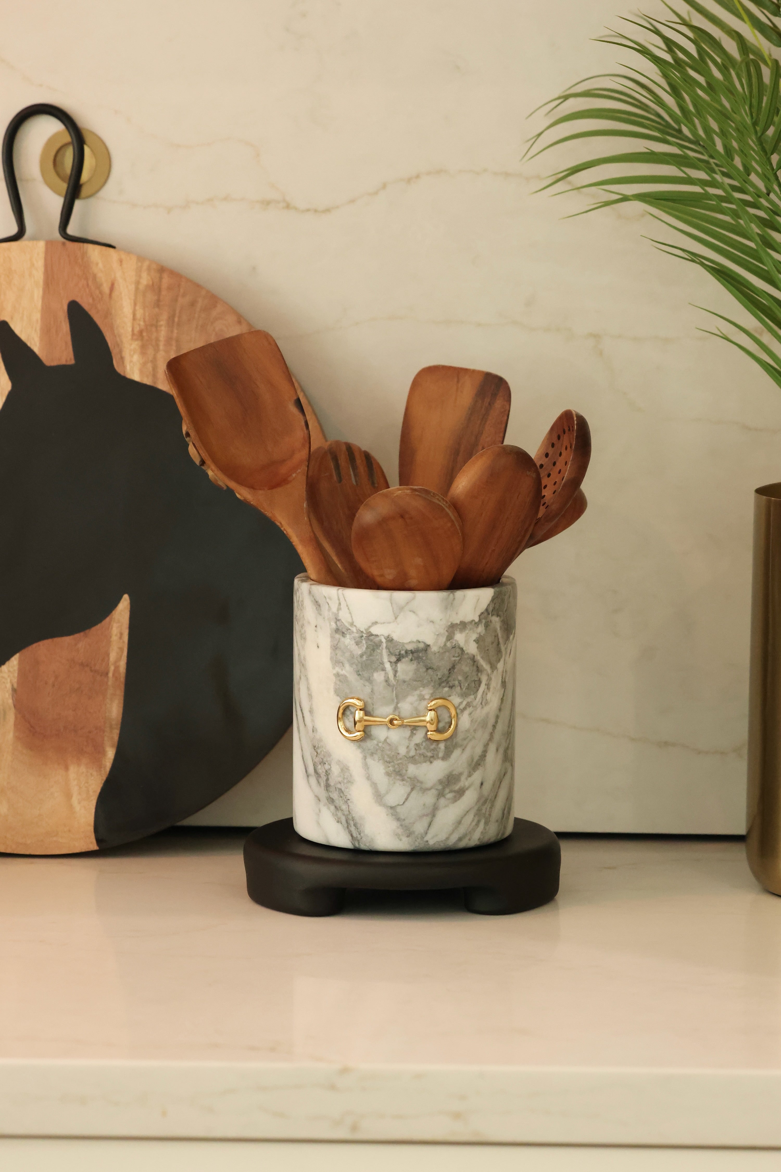 stylish equestrian marble horse bit utensil holder