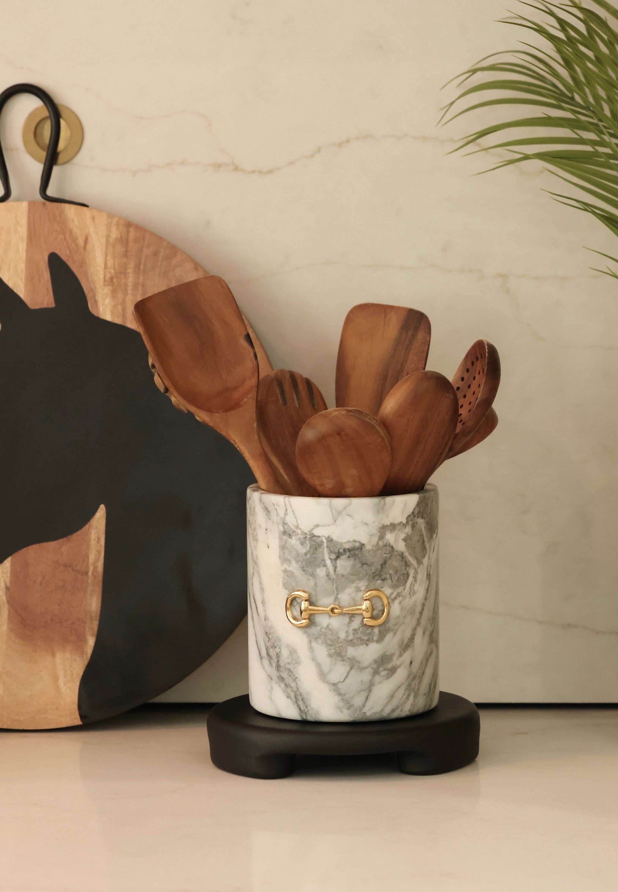 stylish equestrian marble horse bit utensil holder