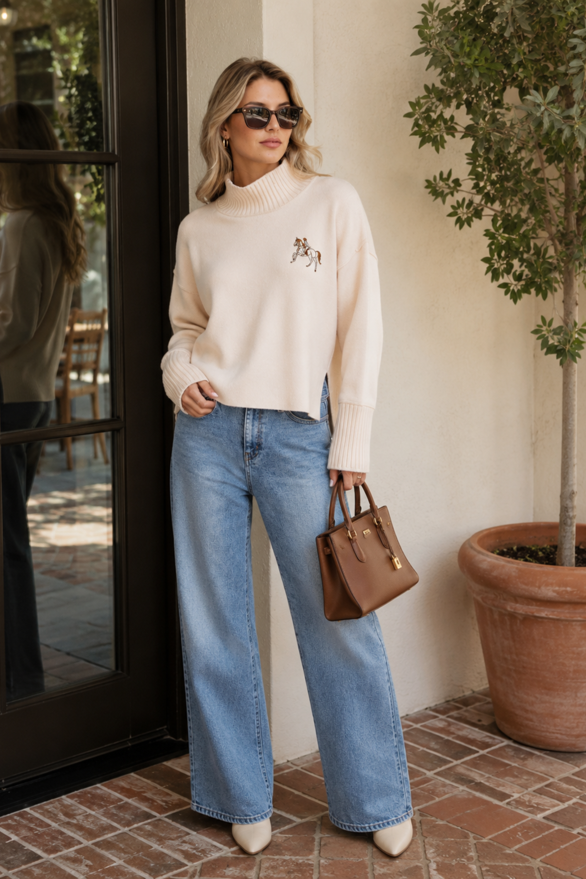 Mariah Embroidered Mock Neck Sweater