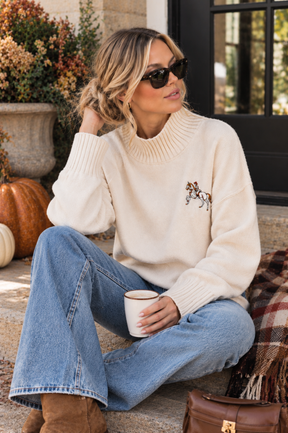 Mariah Embroidered Mock Neck Sweater