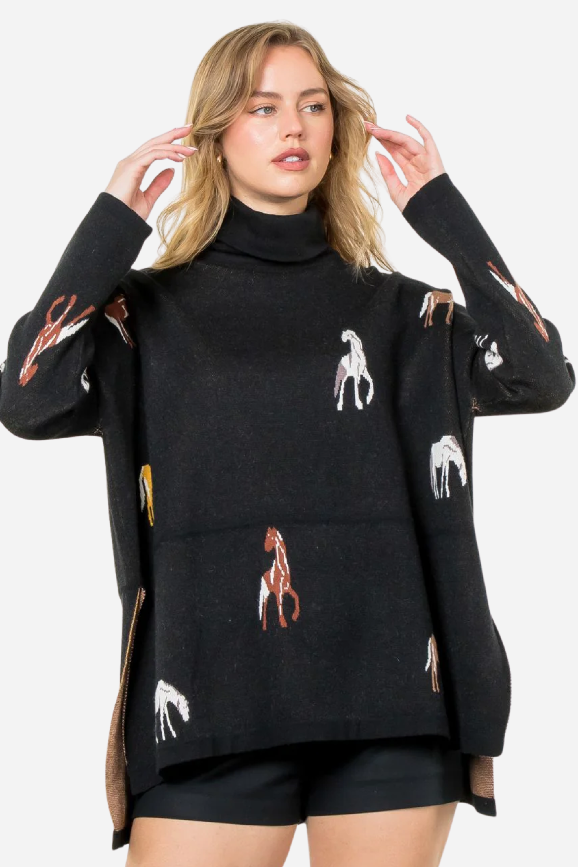 Nicole Horse Turtleneck Sweater - Black