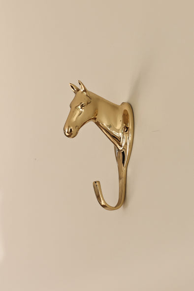 6 Solid Textured Polished Brass Horse Head Hanger - Schooner Bay Company