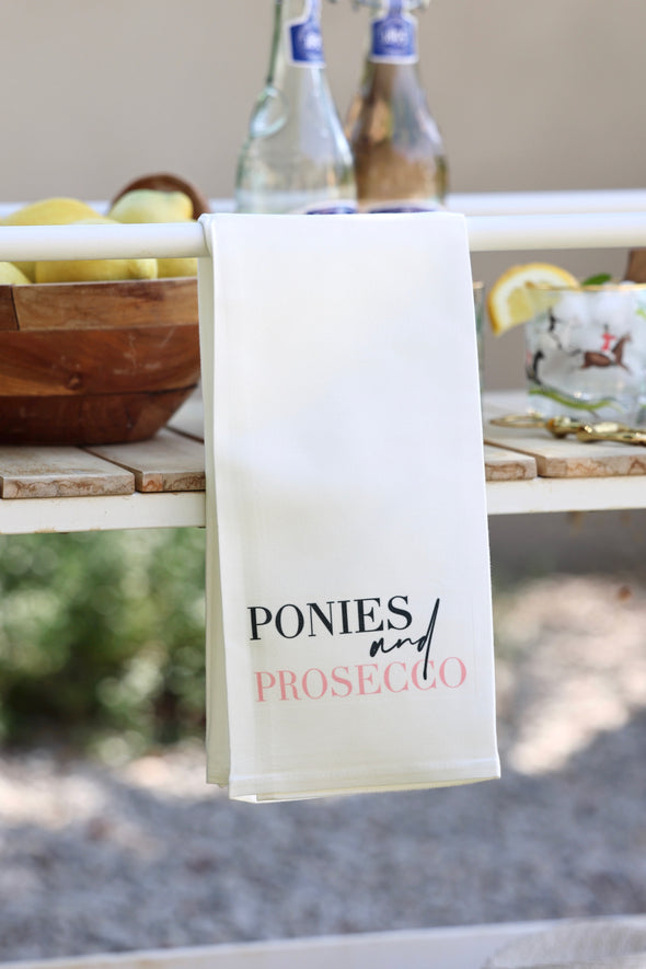 toss designs stylish equestrian ponies and prosecco hand towel