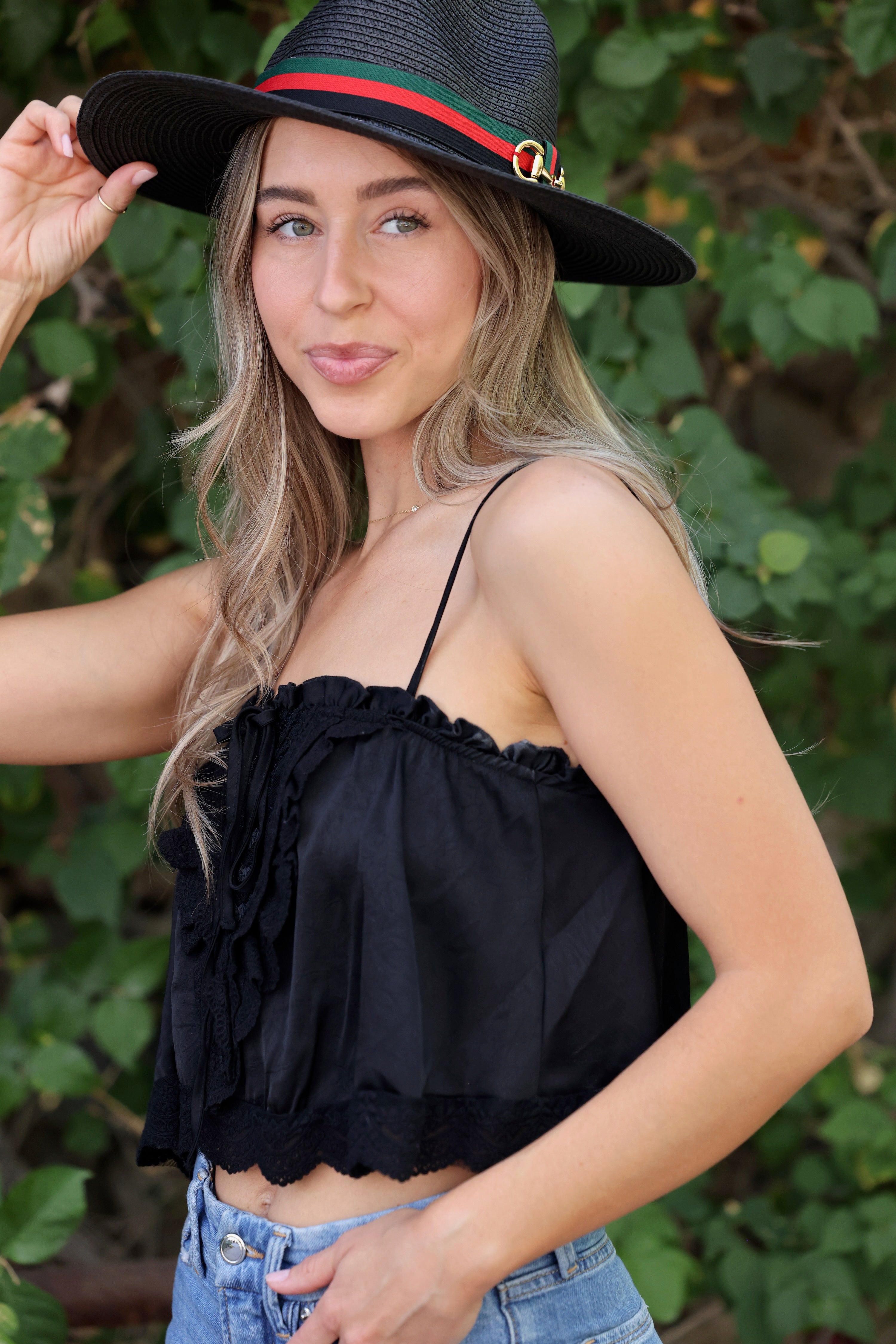 Equestrian-inspired panama sun hat with stripe ribbon, horse bit detail, and adjustable inner band. sun hat, straw sun hat, panama hat, paper straw hat, summer hat, wide brim hat