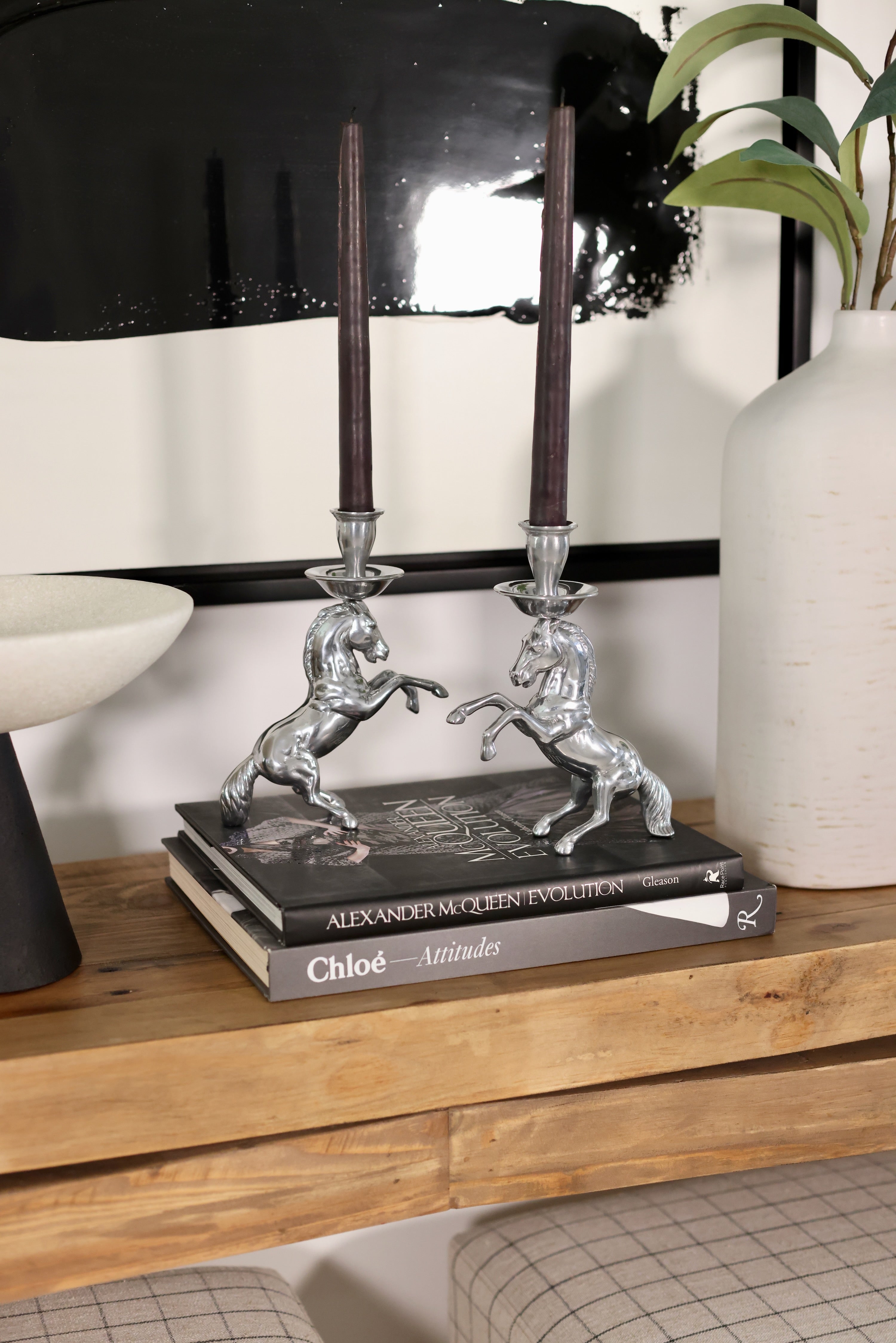 arthur court stylish equestrian rearing horse candle stick in pewter