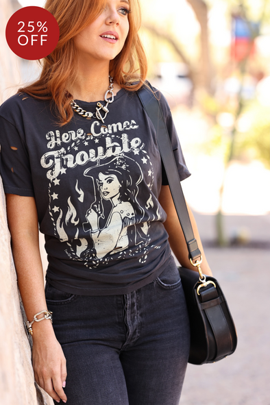 Here Comes Trouble Distressed Tee