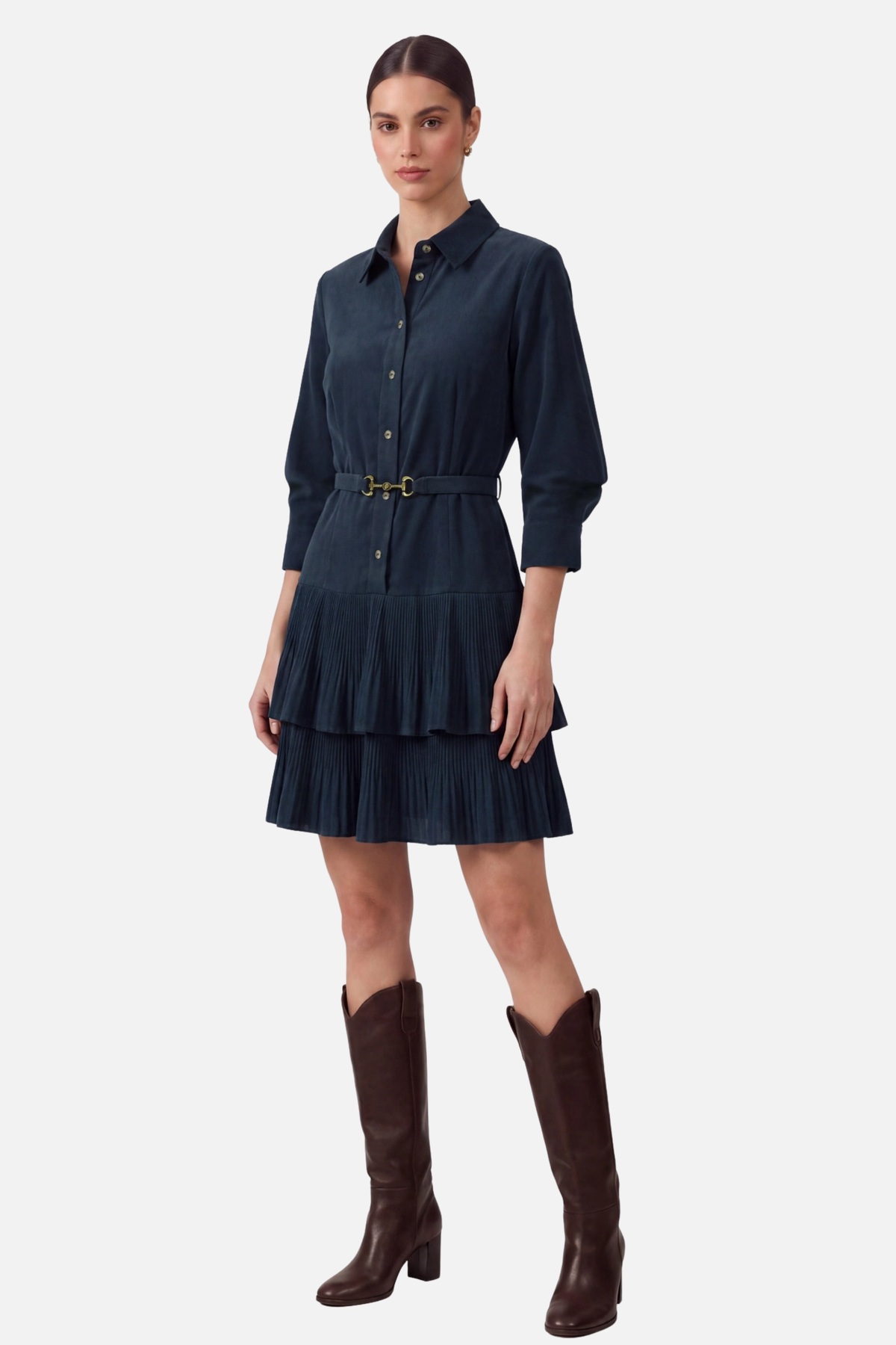 Sienna Bit Corduroy Dress - Indigo