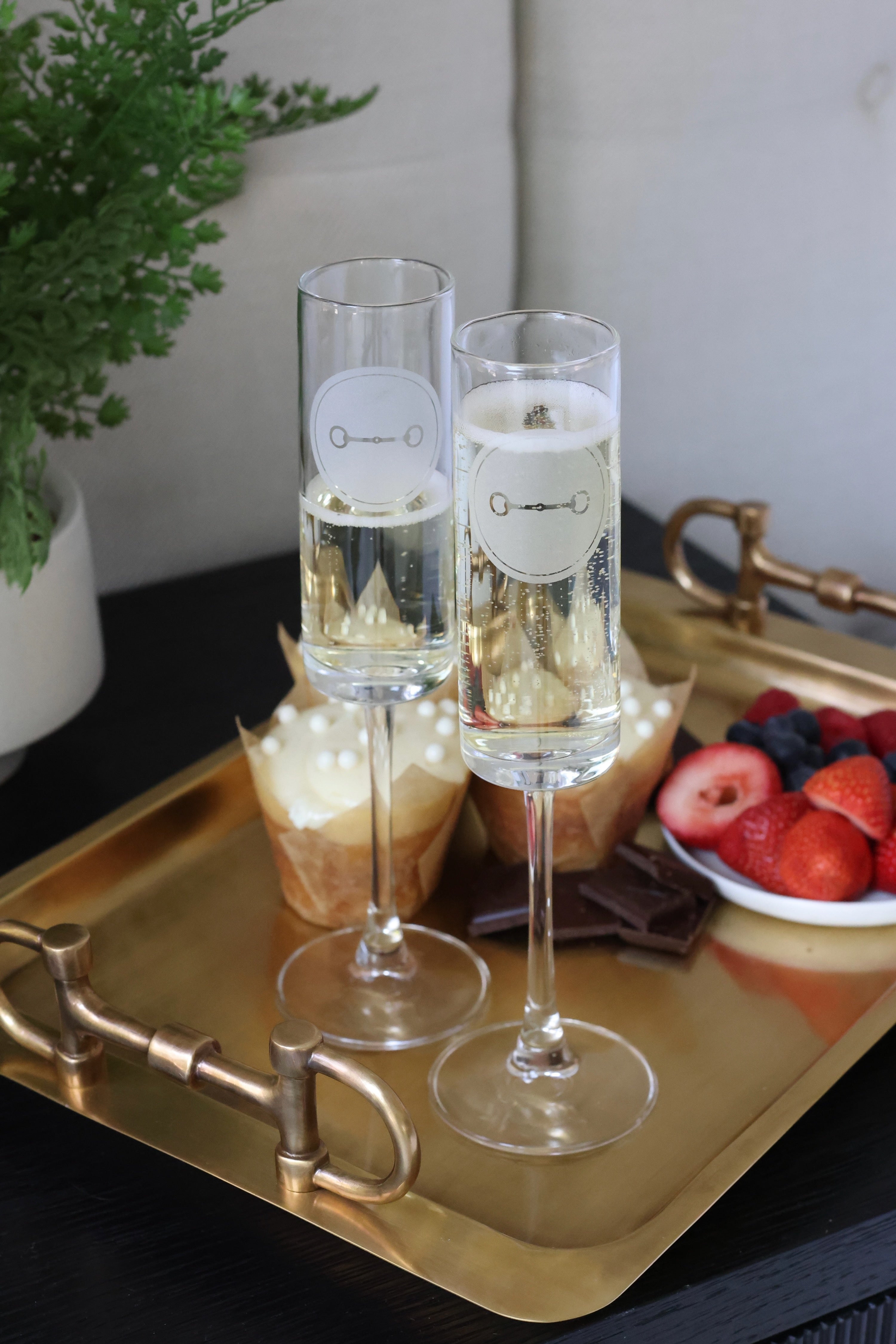 everything etched stylish equestrian signature champagne glass set