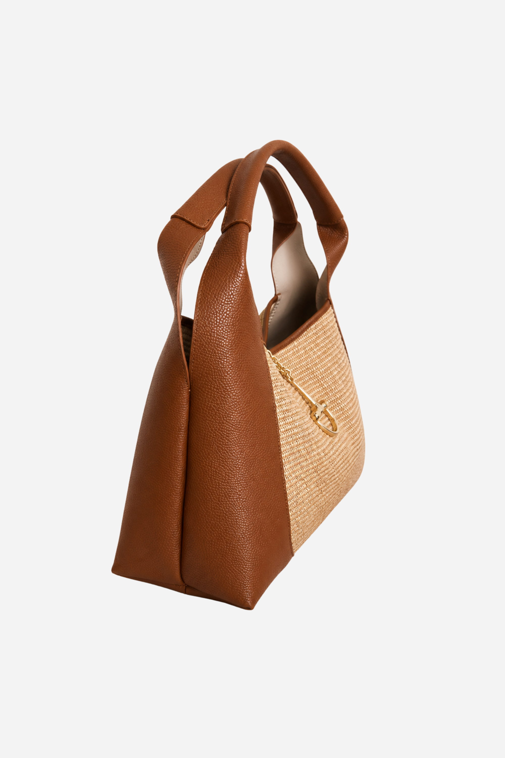 Sloane Large Raffia Saddle Bag - Cognac