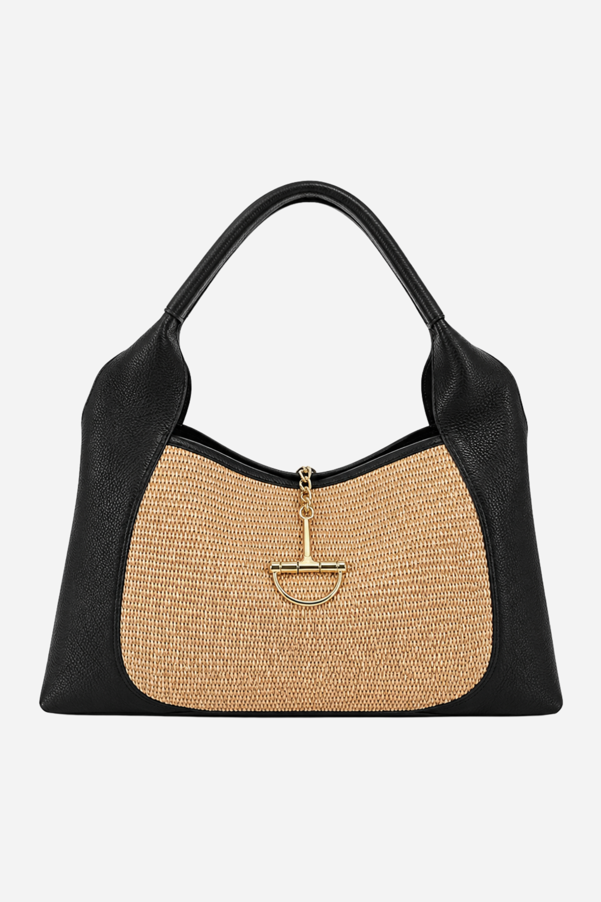 Sloane Large Raffia Saddle Bag - Black