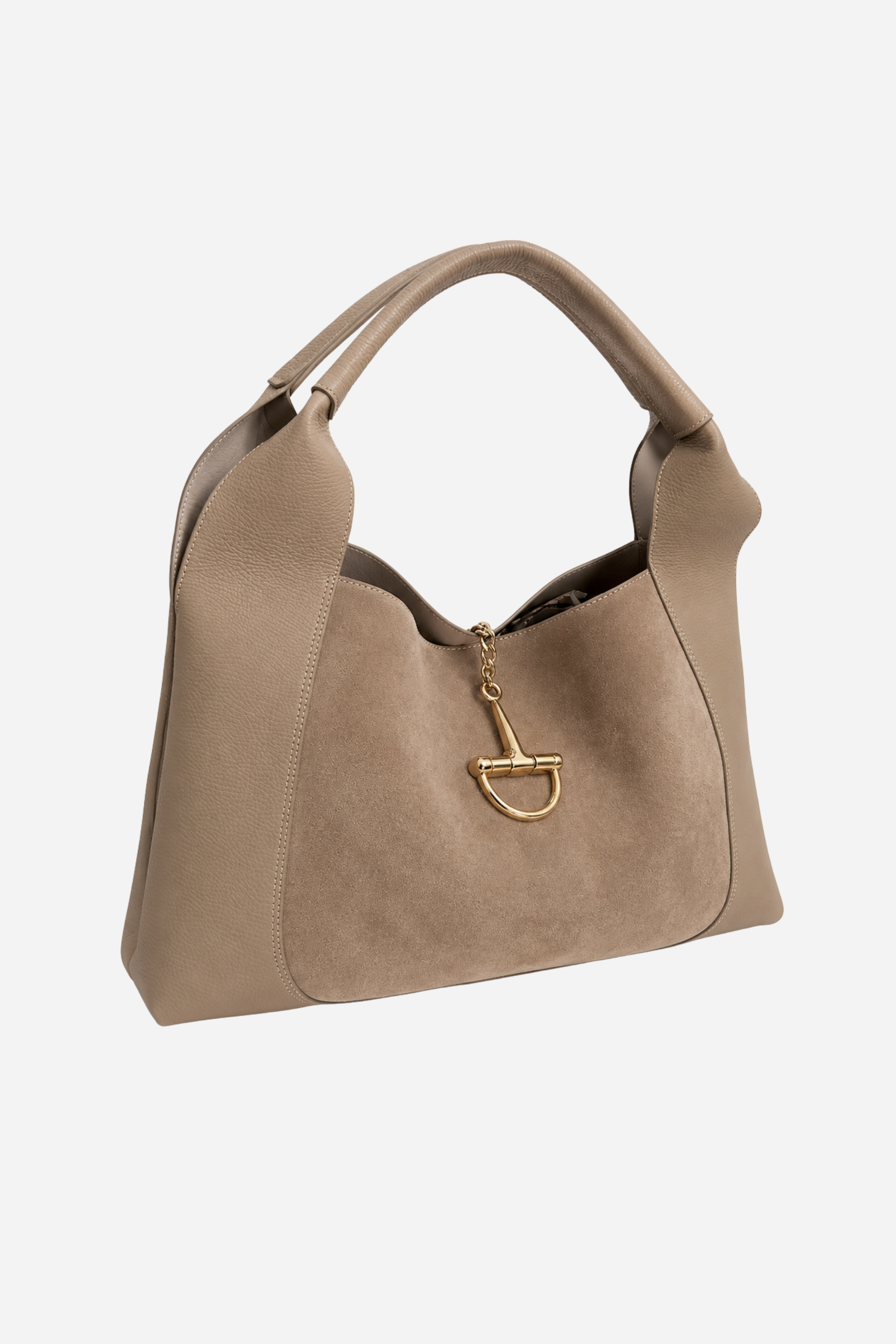 Sloane Large Suede Leather Saddle Bag - Taupe