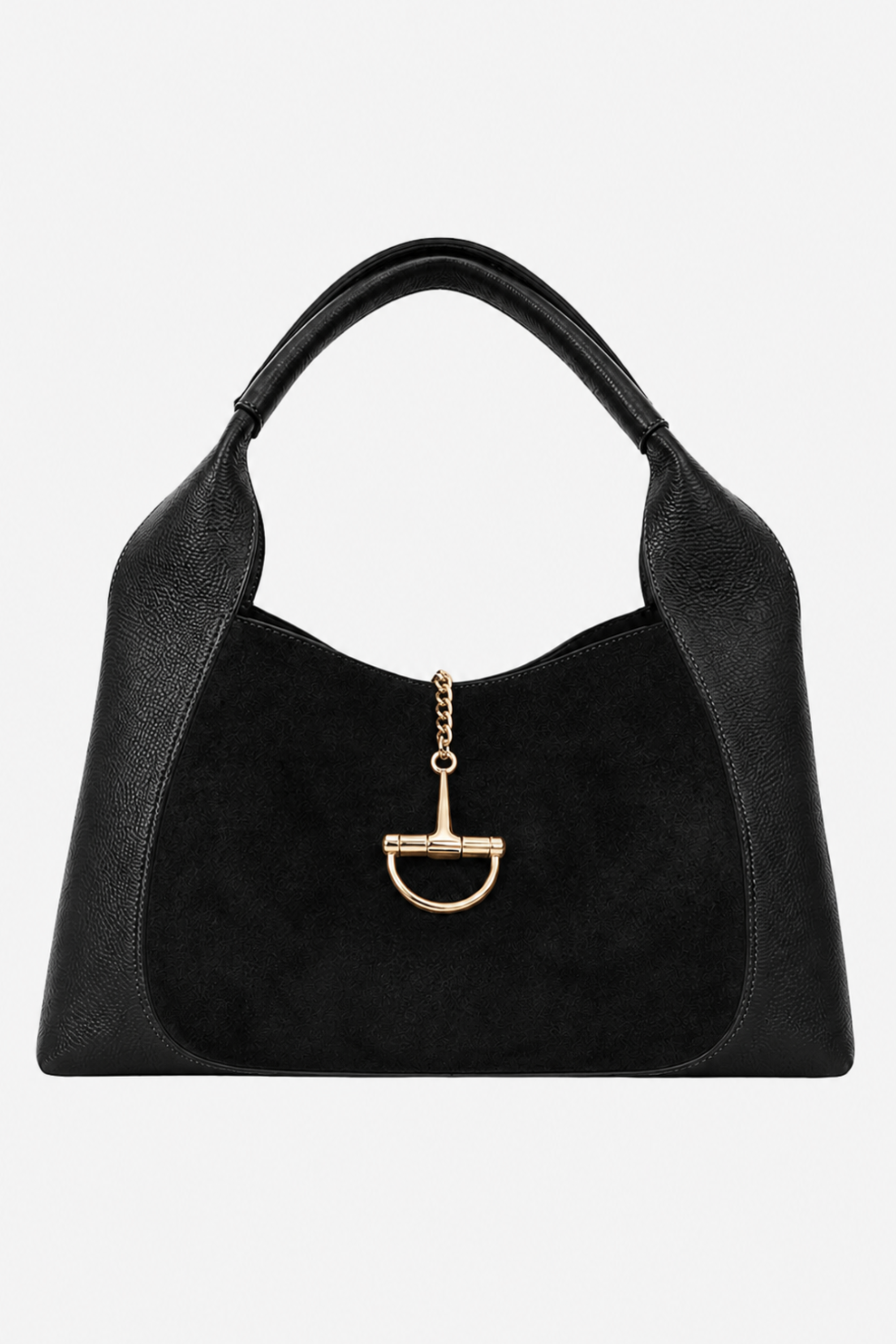 Sloane Large Suede Leather Saddle Bag - Black