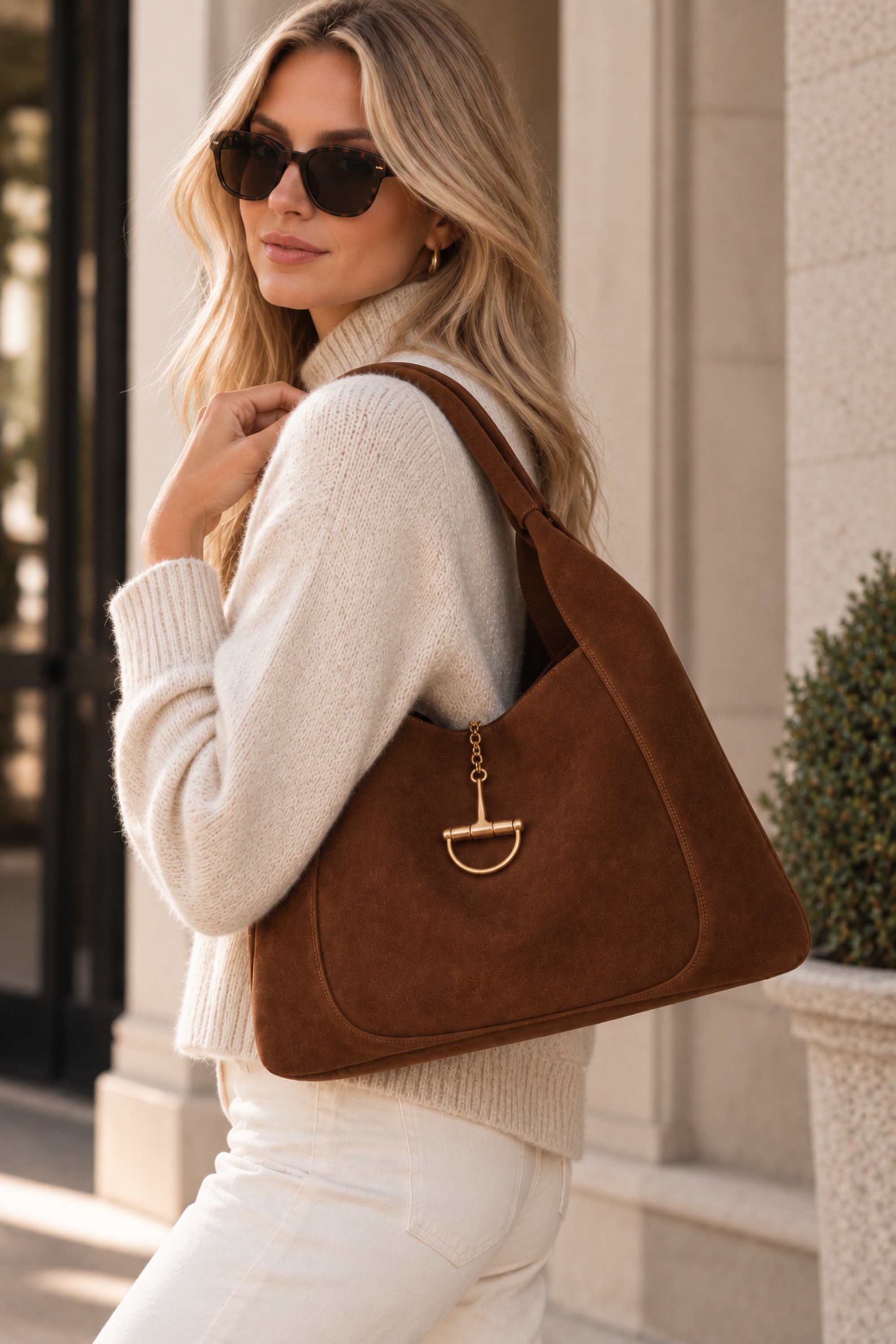 Sloane Large Suede Saddle Bag - Brown