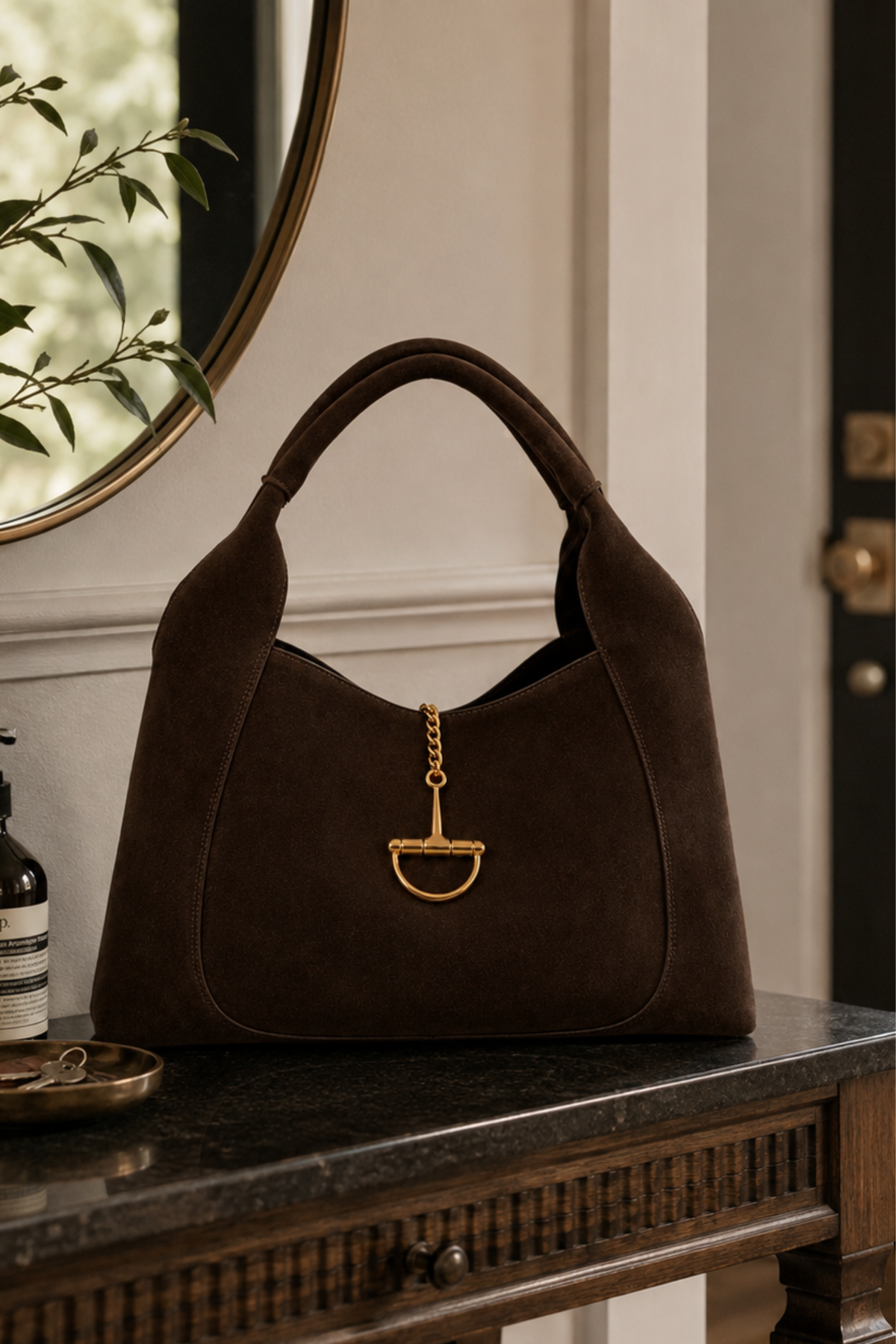 Sloane Large Suede Saddle Bag - Dark Chocolate