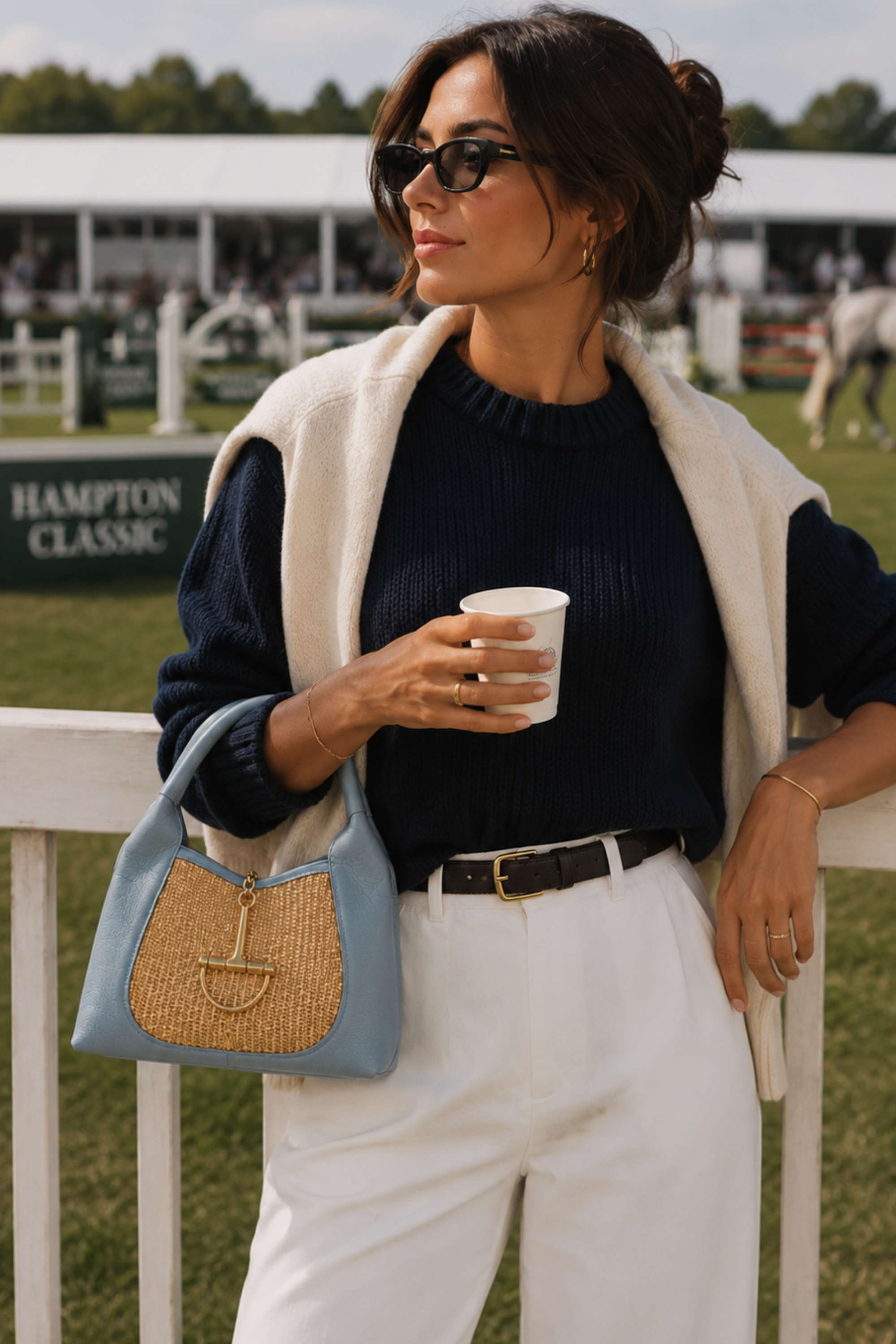 Sloane Small Raffia Saddle Bag - Capri Blue