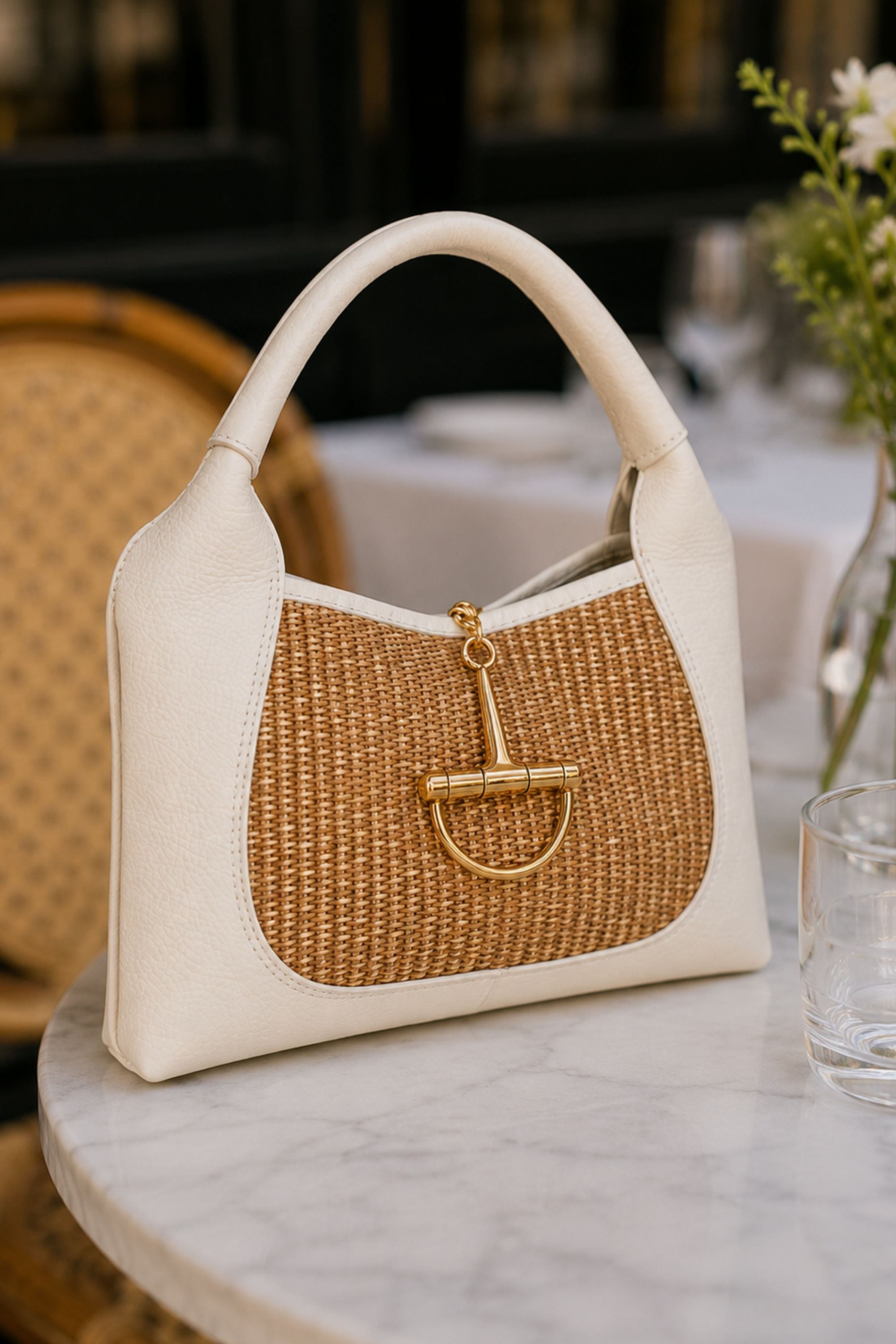Sloane Small Raffia Saddle Bag - Chalk