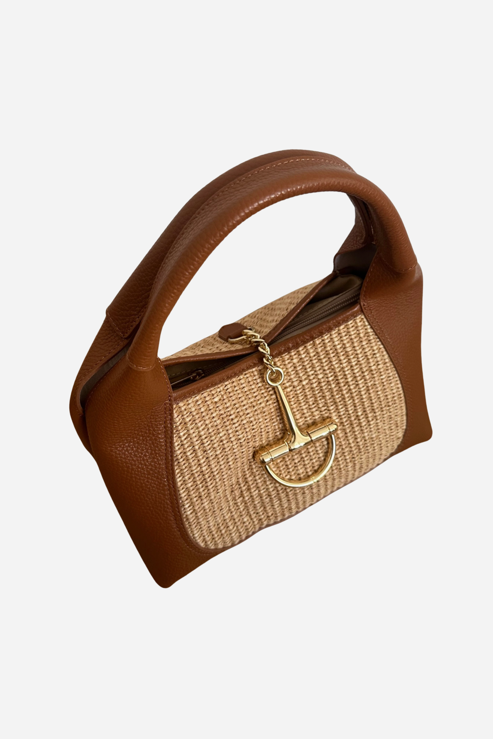 Sloane Small Raffia Saddle Bag - Cognac
