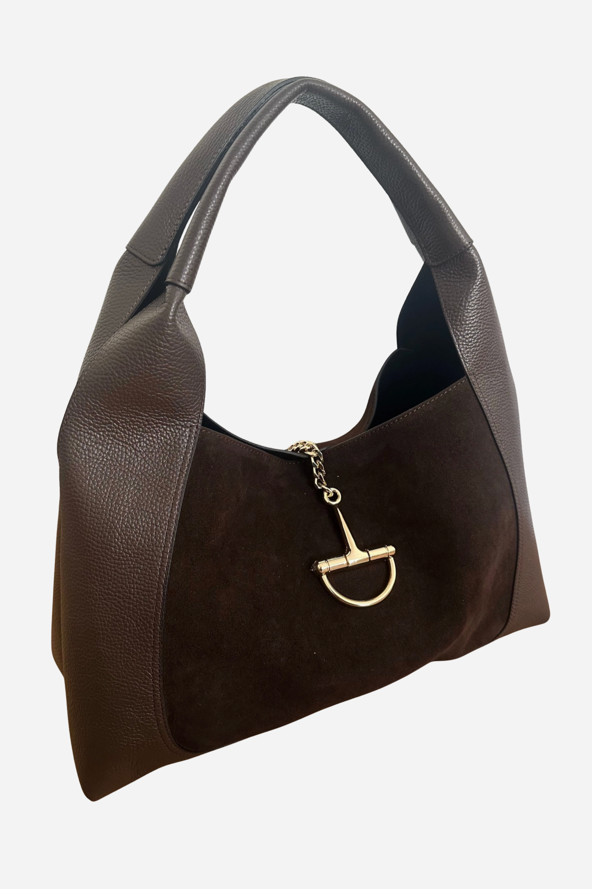 Sloane Large Suede Leather Saddle Bag - Dark Chocolate