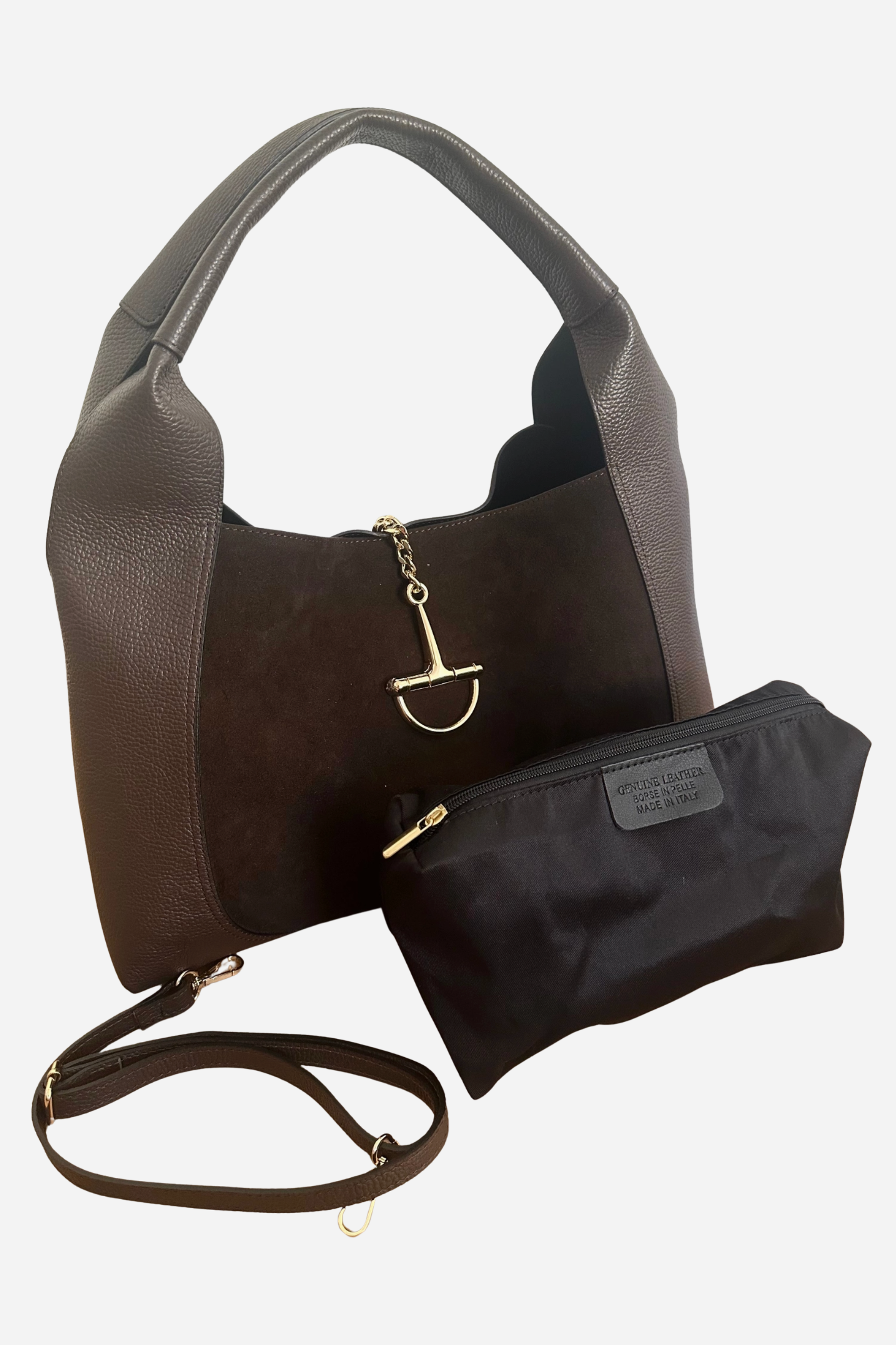 Sloane Large Suede Leather Saddle Bag - Dark Chocolate