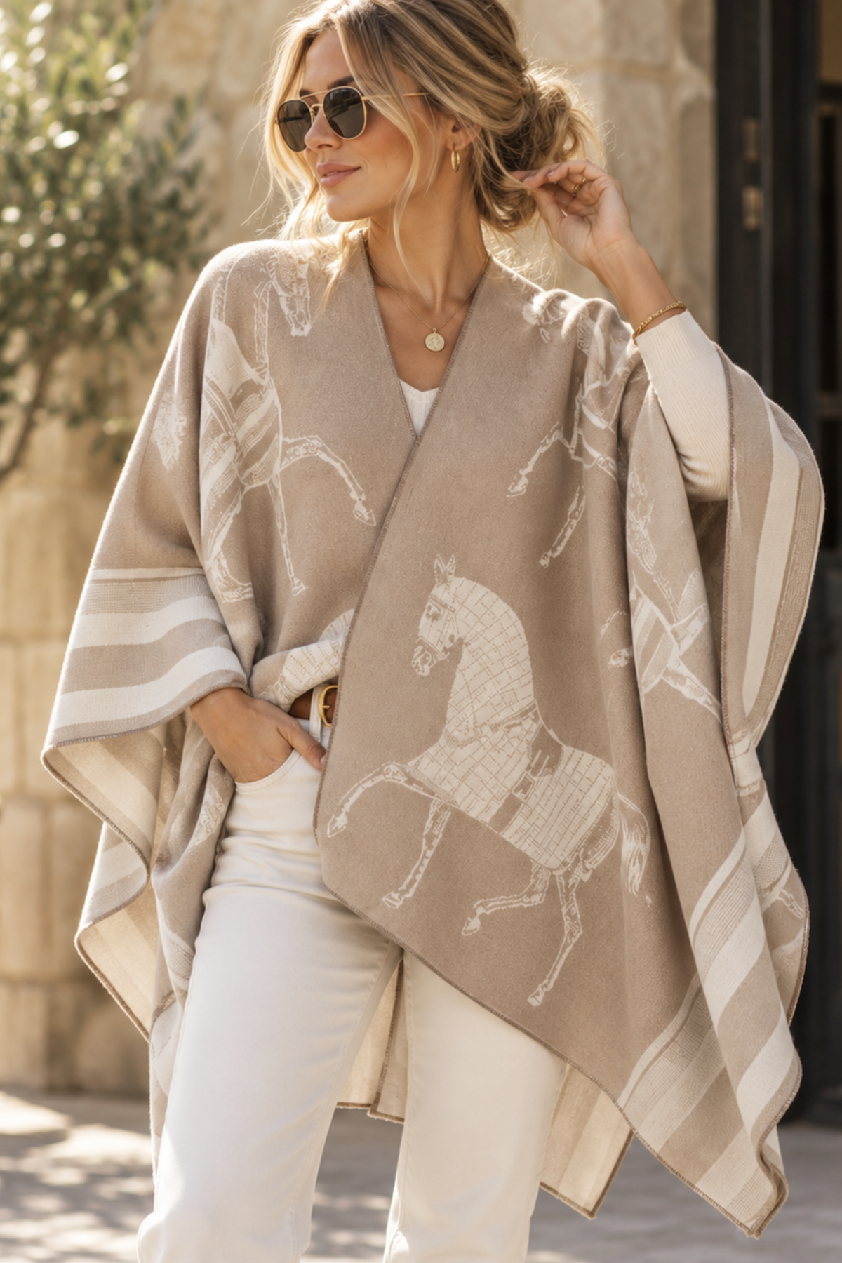 St. Moritz Equestrian Poncho - Taupe