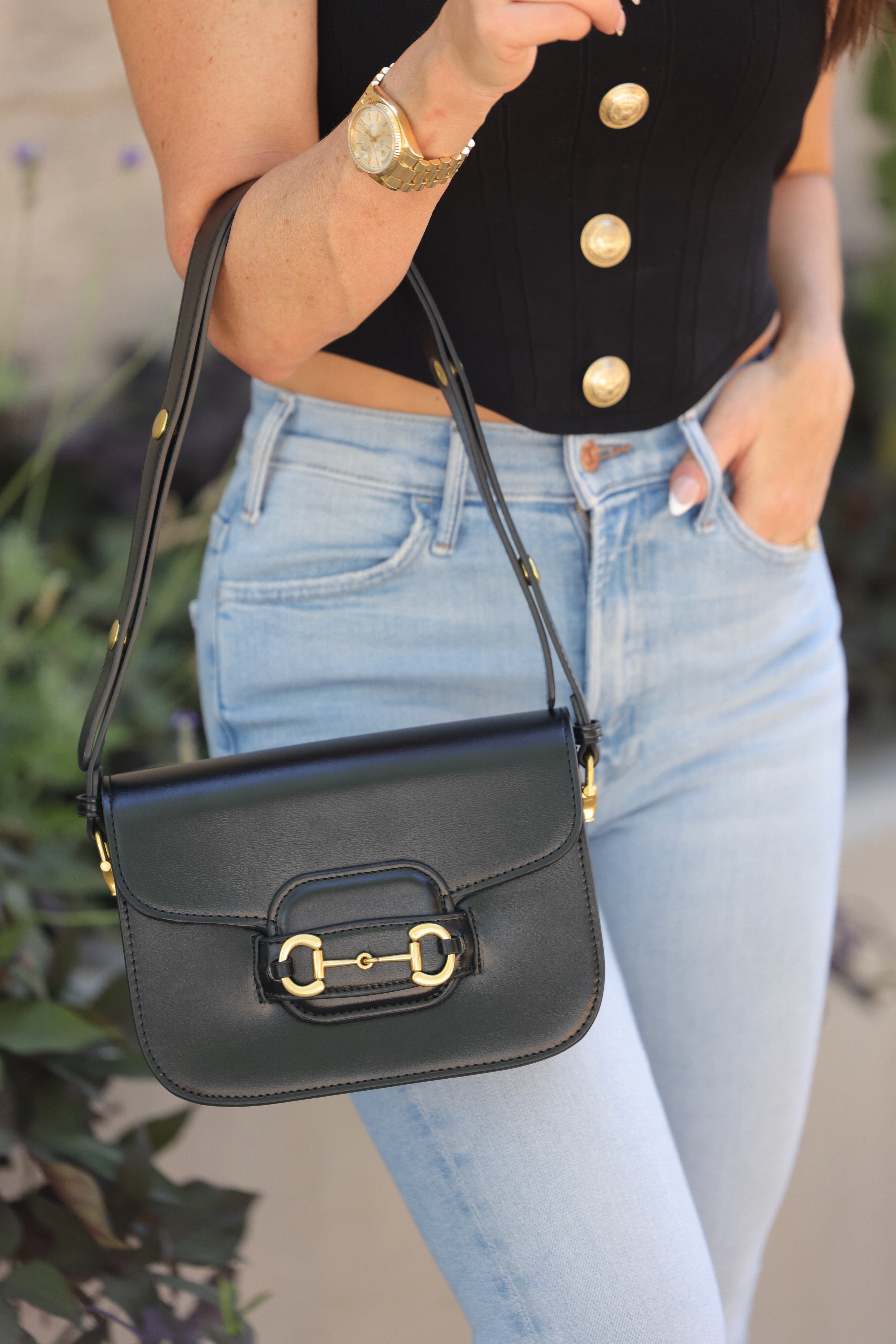 stylish equestrian stassi vegan leather horse bit shoulder bag