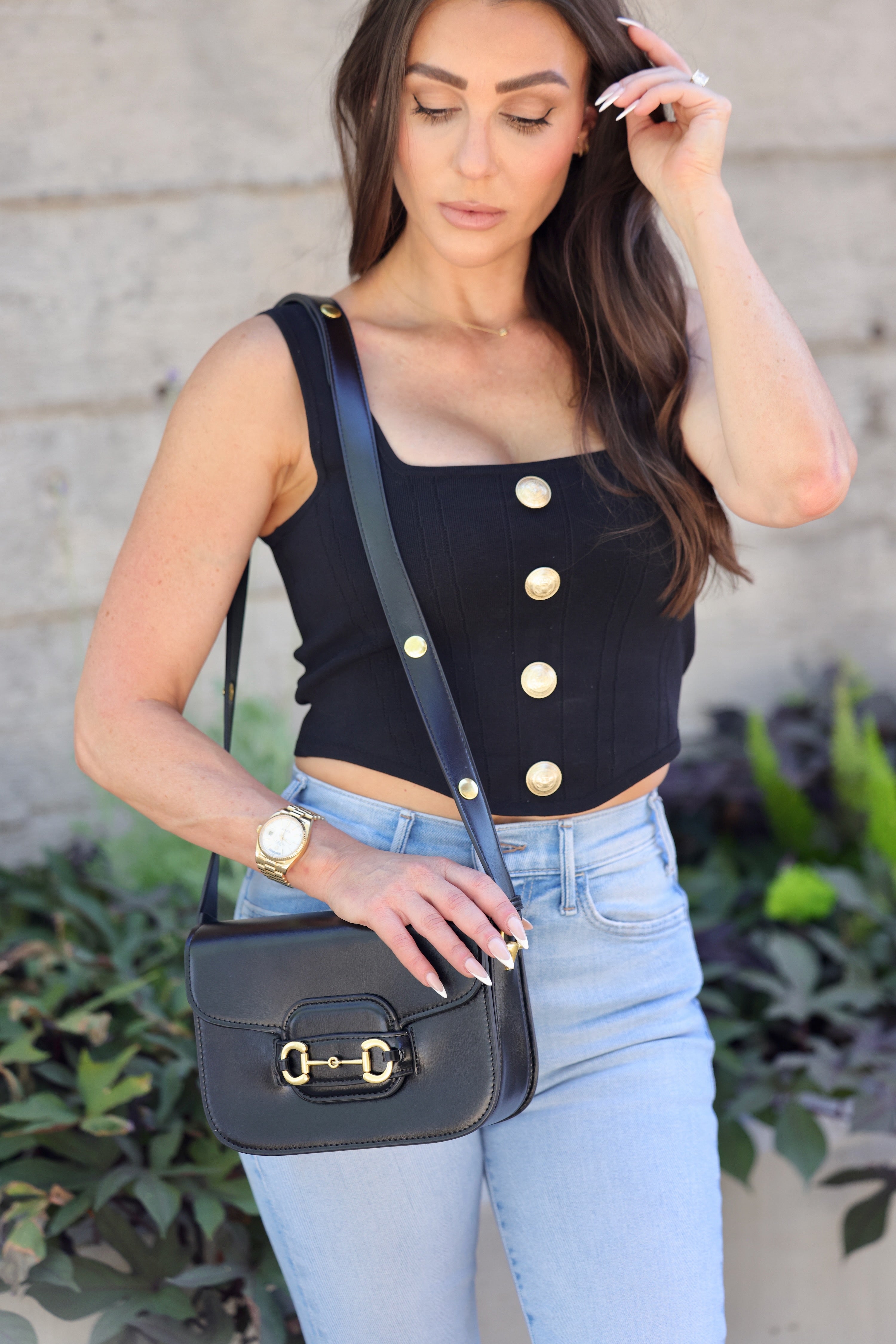 stylish equestrian stassi vegan leather horse bit shoulder bag