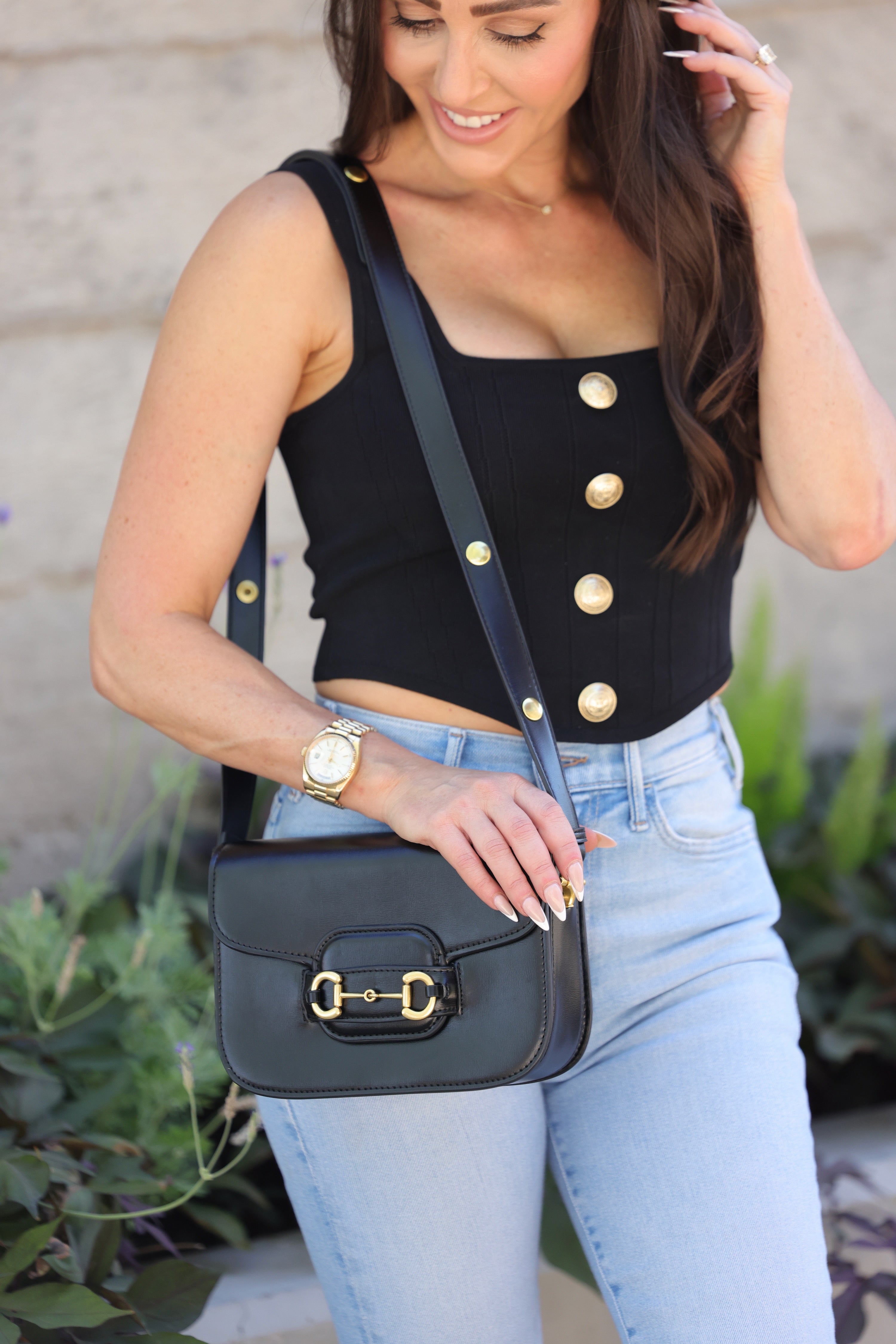 stylish equestrian stassi vegan leather horse bit shoulder bag