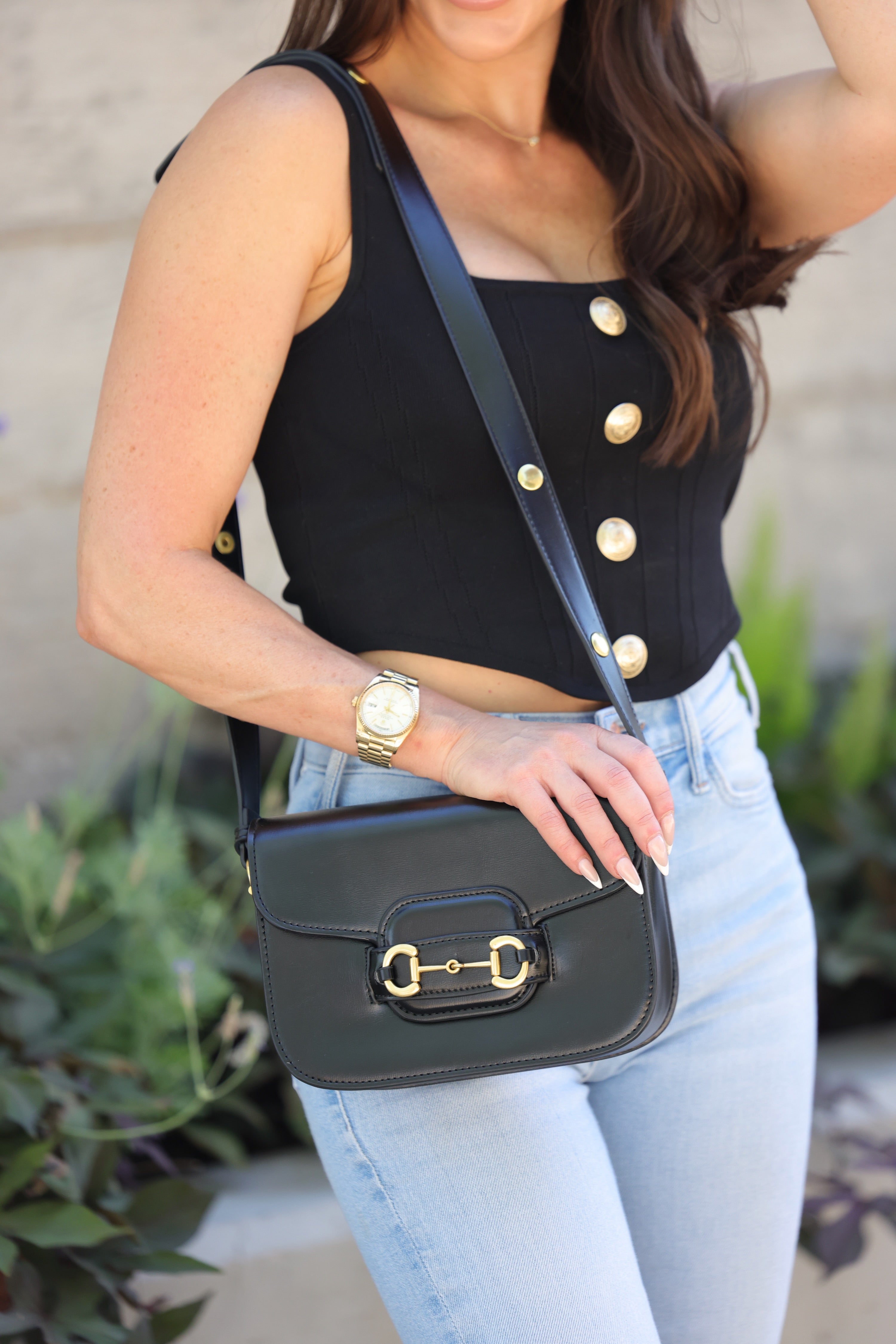 stylish equestrian stassi vegan leather horse bit shoulder bag