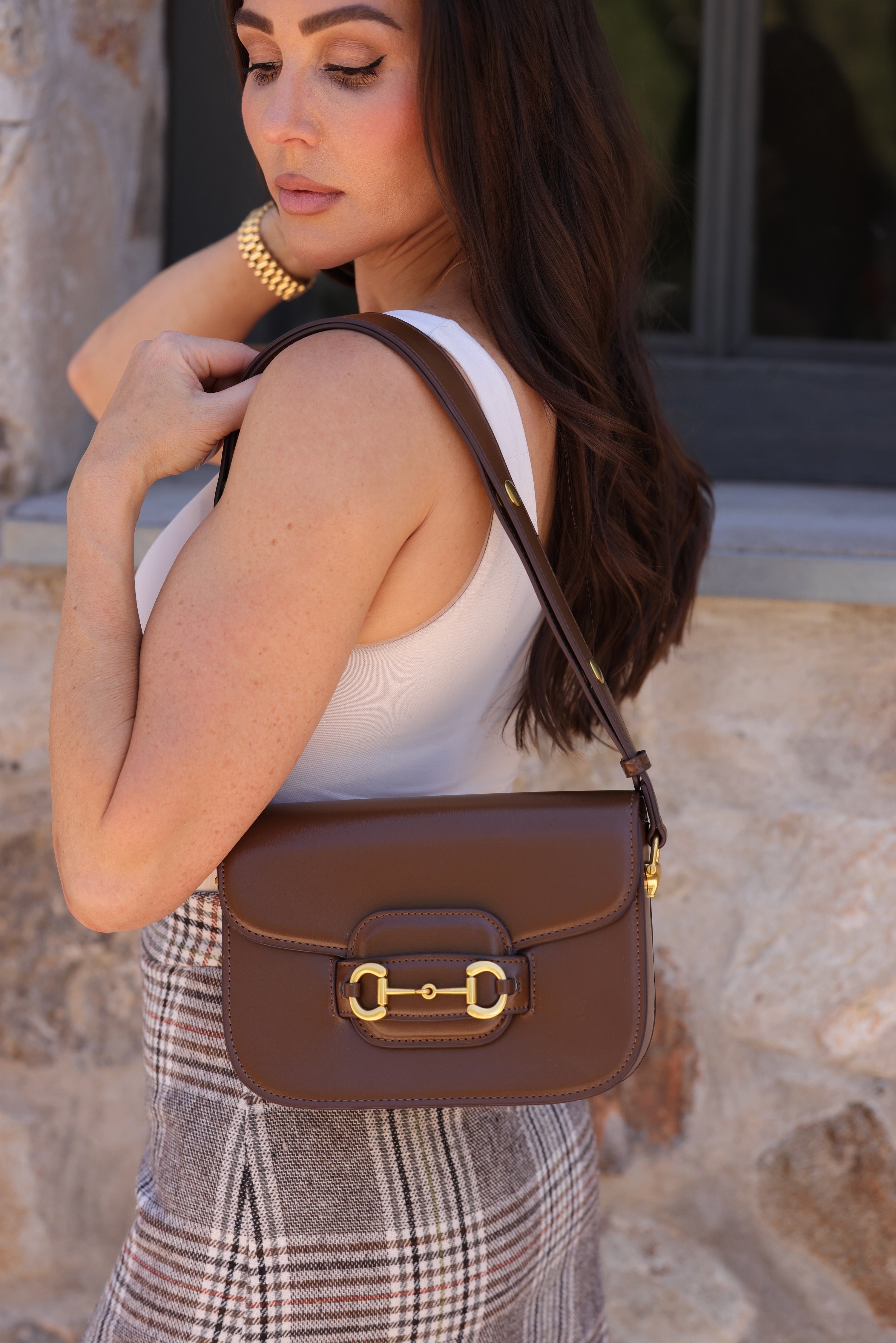 stylish equestrian stassi vegan leather horse bit shoulder bag