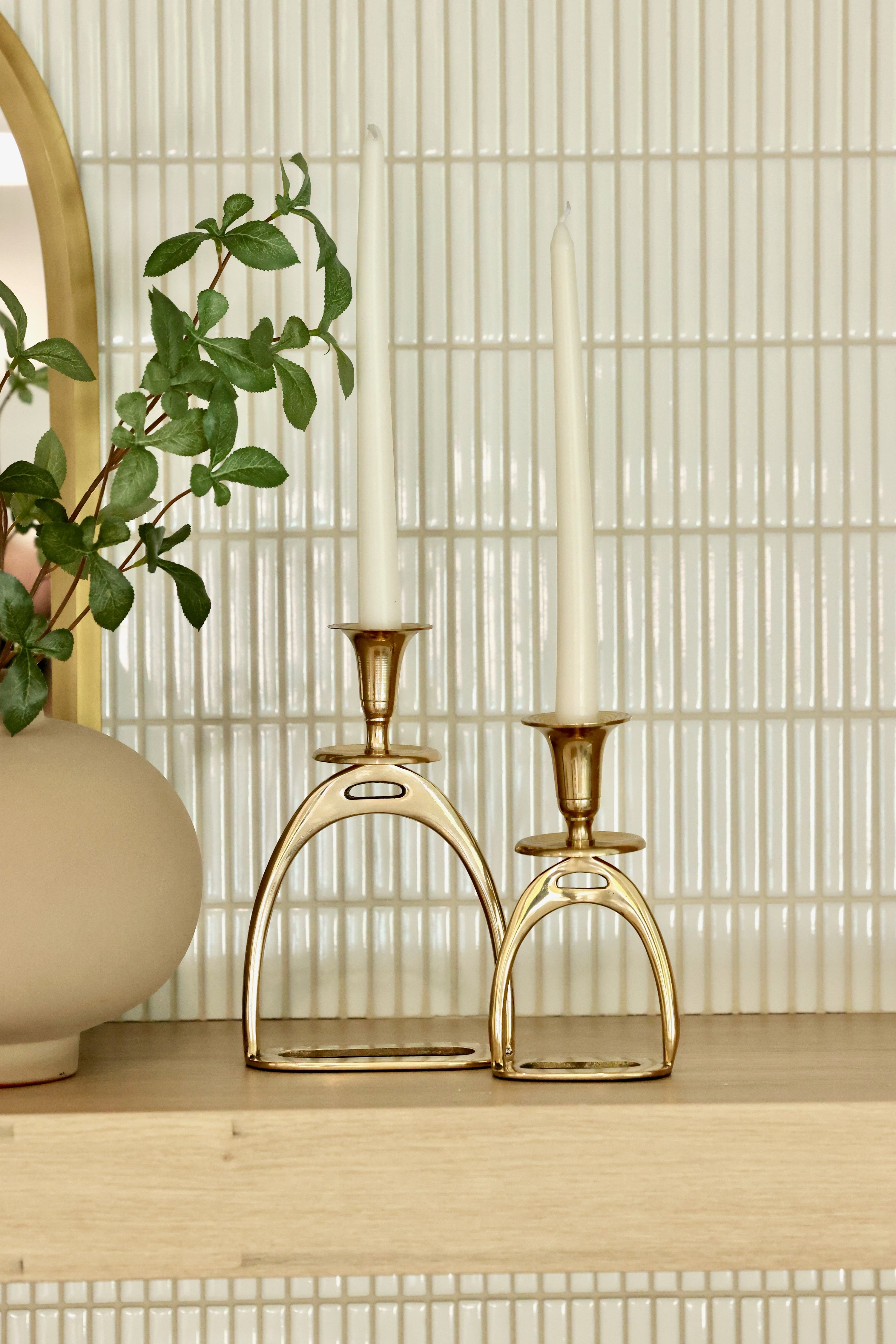 thg stylish equestrian brass stirrup candle stick holder set