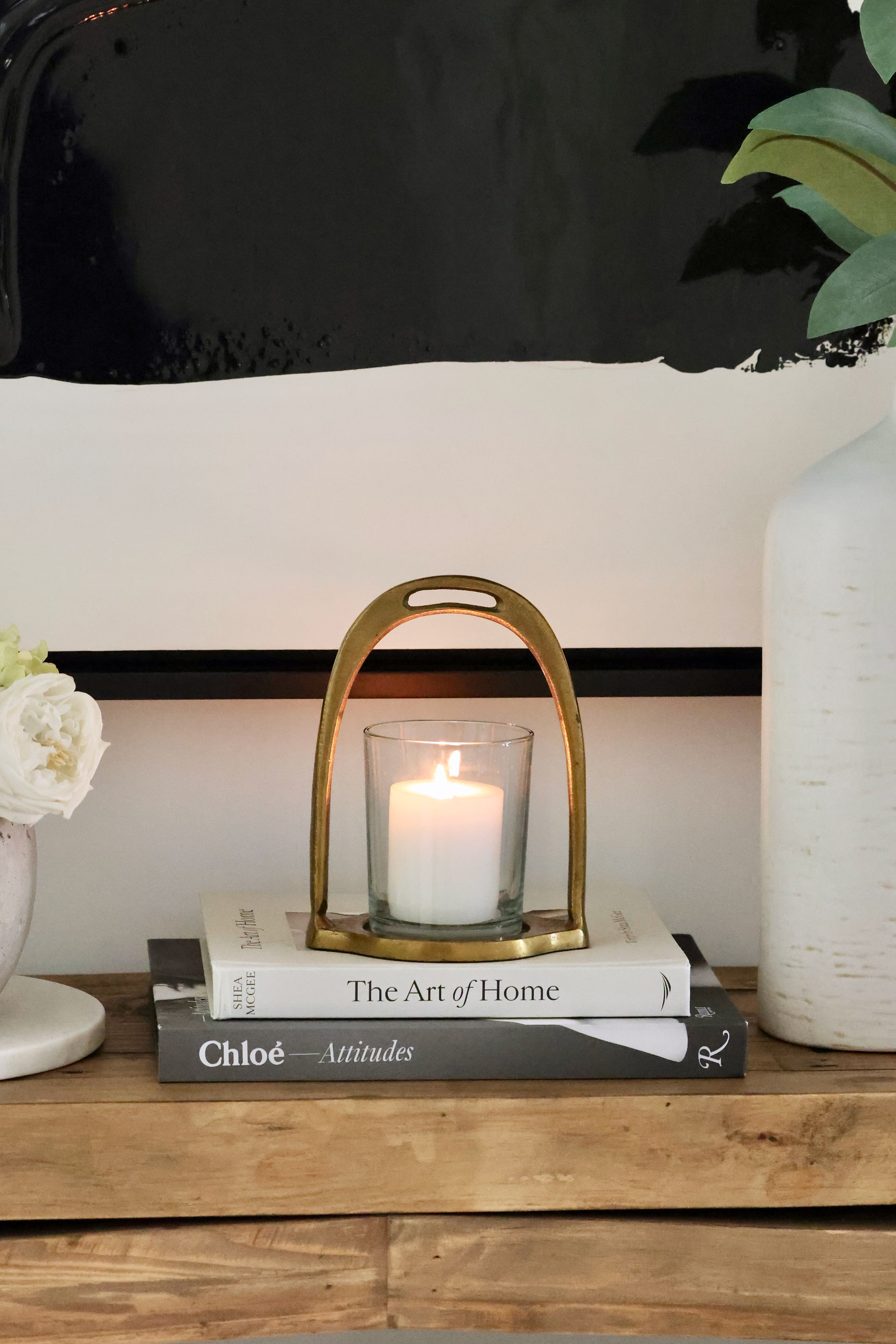 thg stylish equestrian stirrup hurricane candle holder