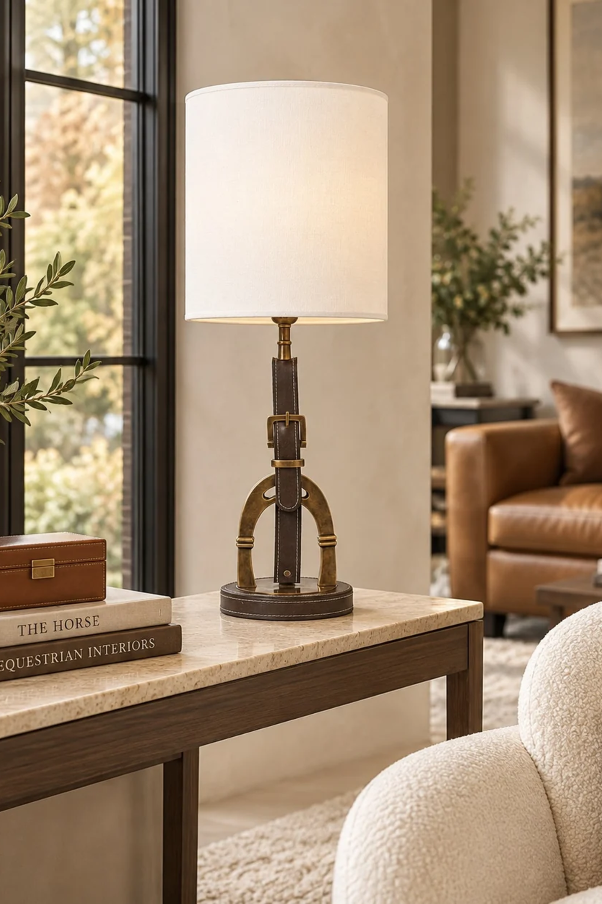 Stirrup Leather Lamp Stand - Vintage Brass