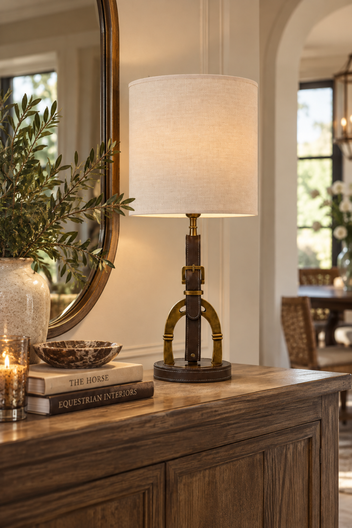 Stirrup Leather Lamp Stand - Vintage Brass